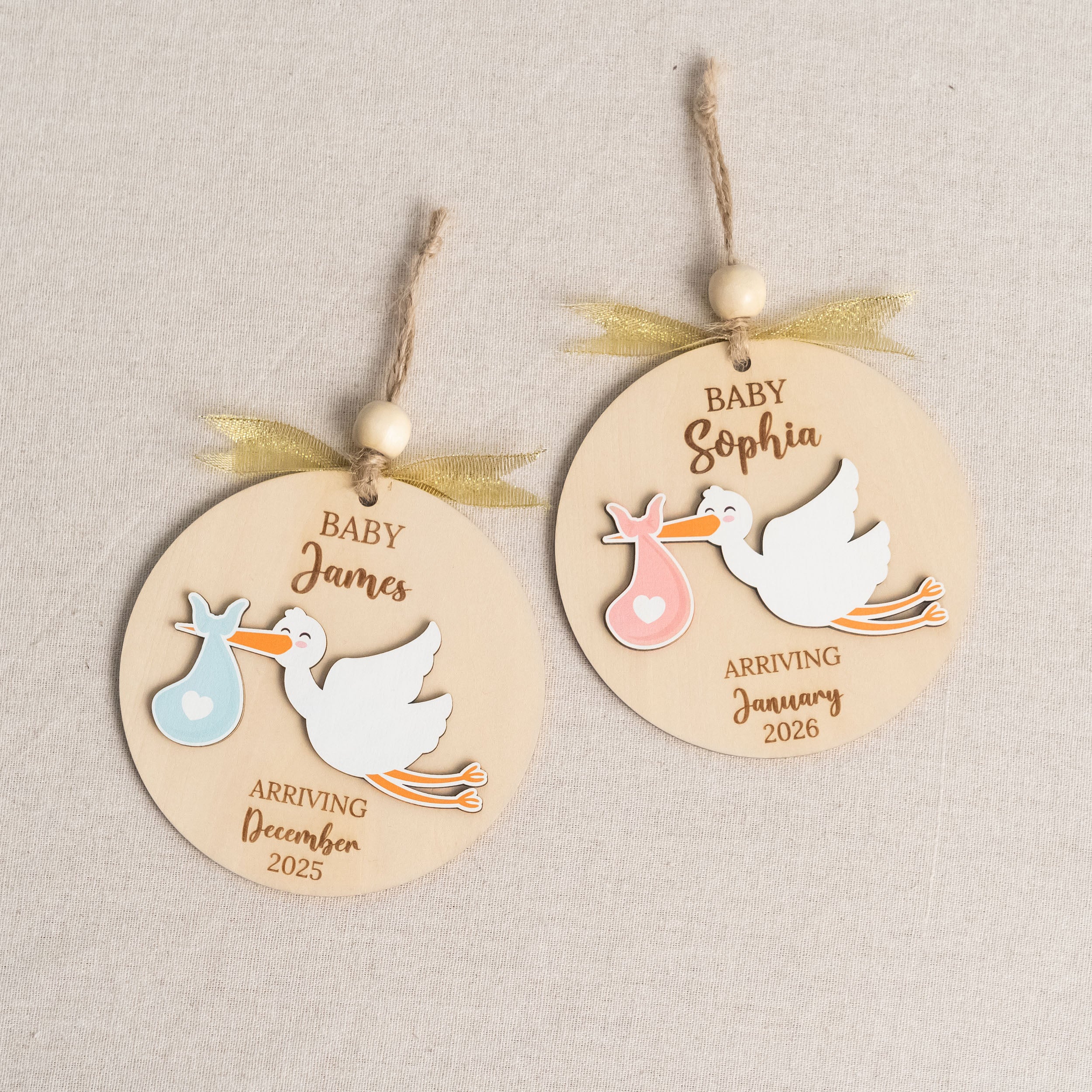 Wooden Baby Announcement Ornament for New Baby Gift D34