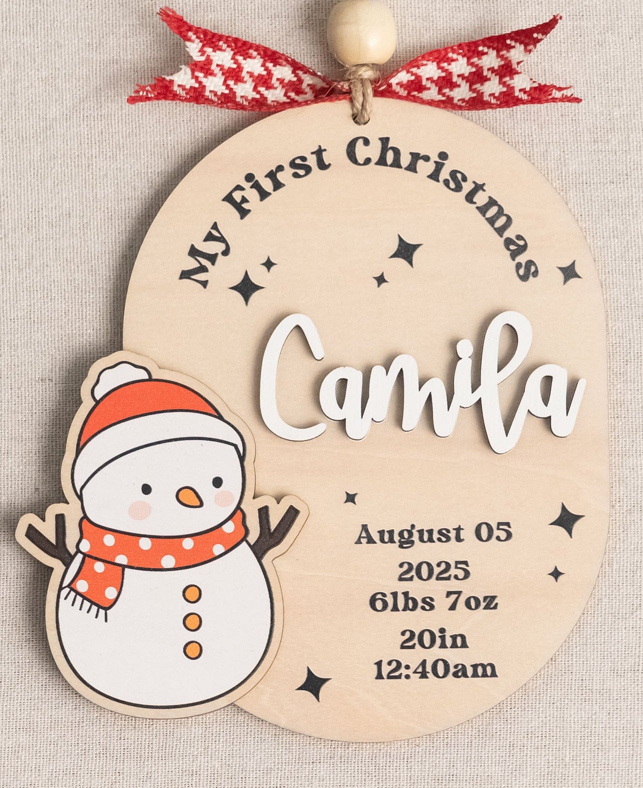 Baby First Christmas Ornament Wood Engraved Baby First Christmas Ornament for Newborn and Custom Baby Birth Ornament D39