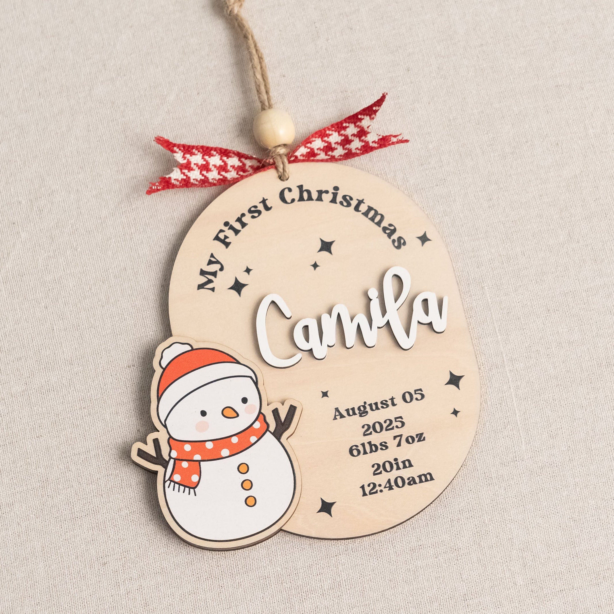 Baby First Christmas Ornament Wood Engraved Baby First Christmas Ornament for Newborn and Custom Baby Birth Ornament D39