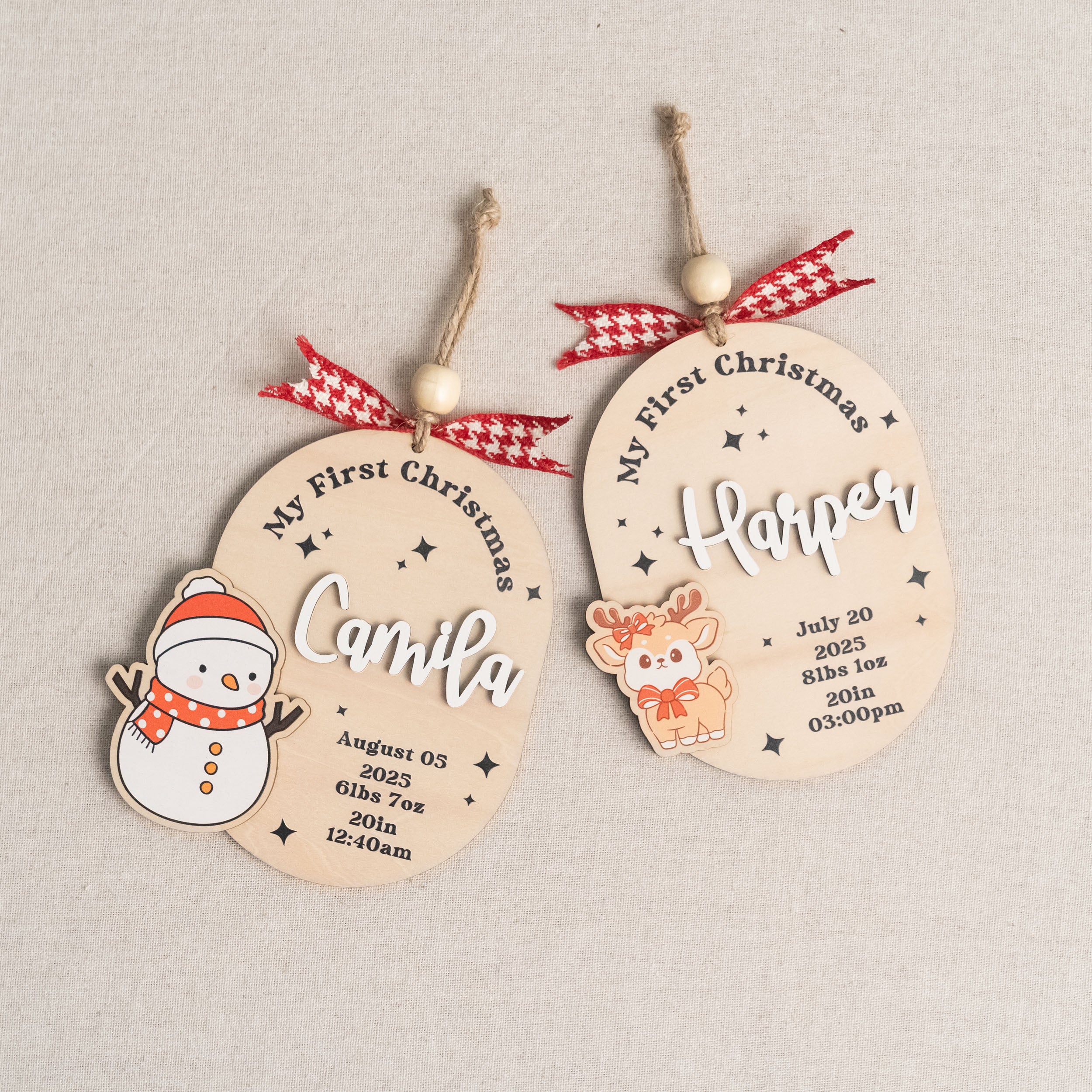 Baby First Christmas Ornament Wood Personalized Baby First Christmas Ornament and Custom Birth Stats Ornament D39