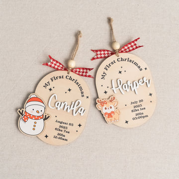 Baby First Christmas Ornament Wood Personalized Baby First Christmas Ornament and Custom Birth Stats Ornament D39