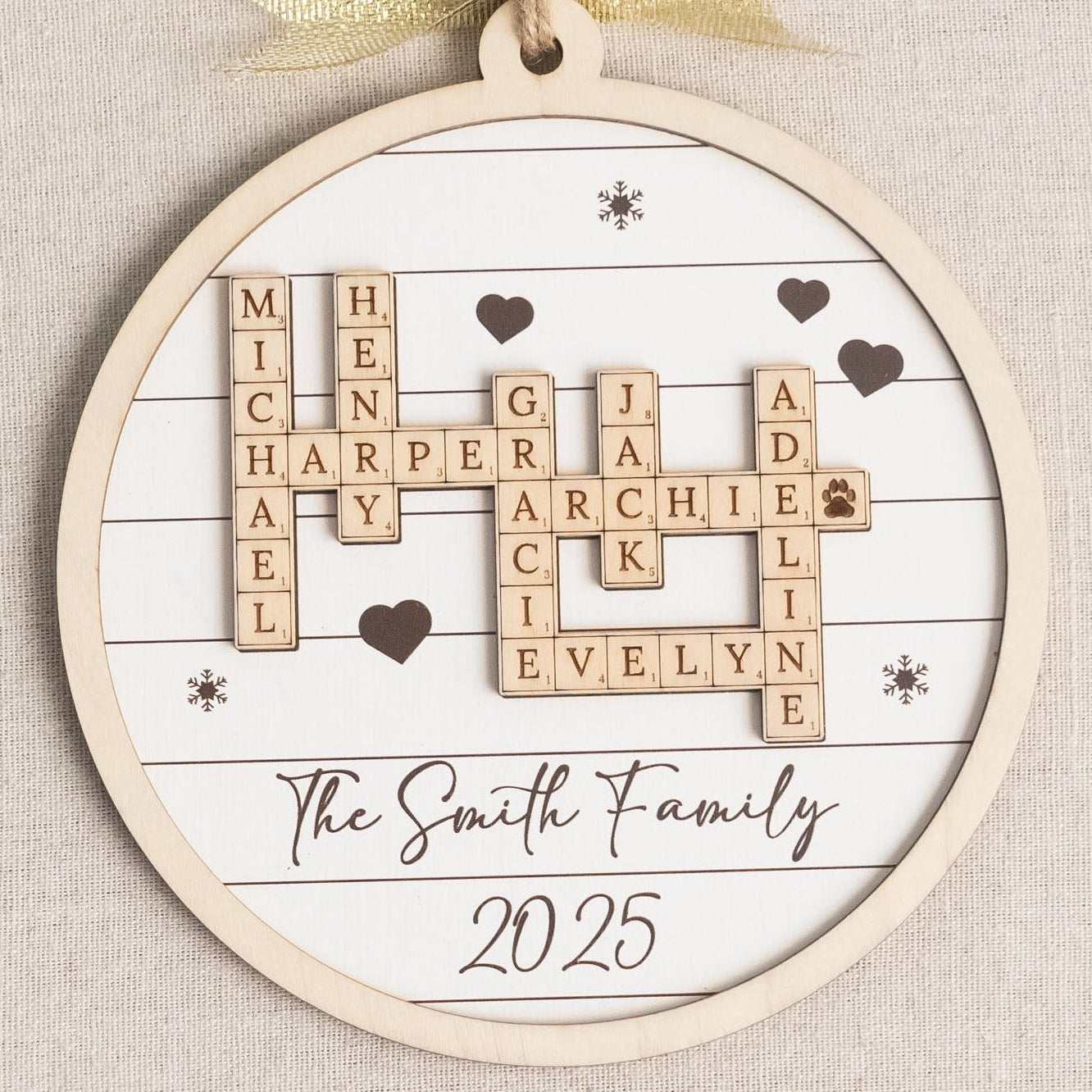 Family Crossword Wooden Ornament Personalized Family Christmas Gift D35