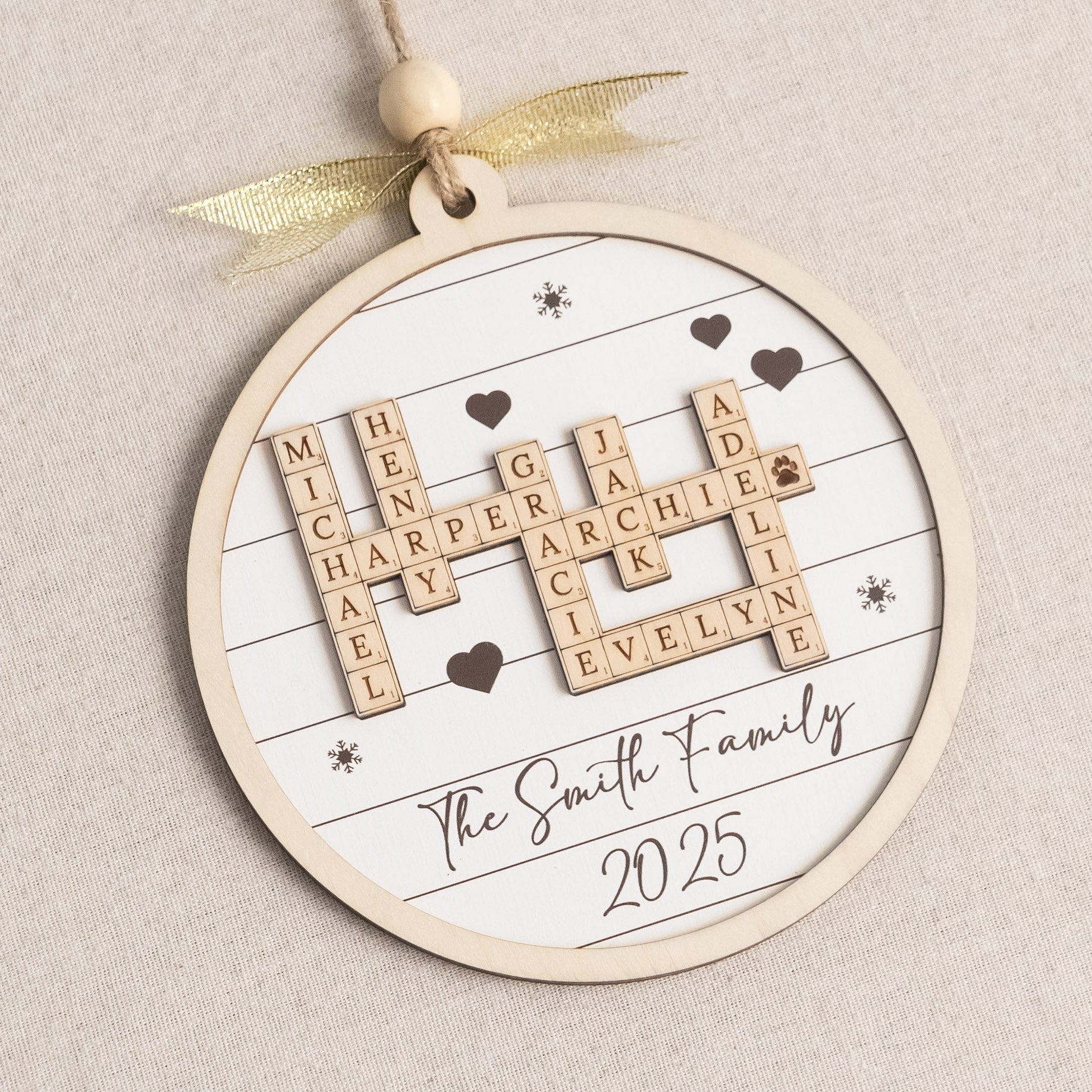 Family Crossword Wooden Ornament Personalized Family Christmas Gift D35