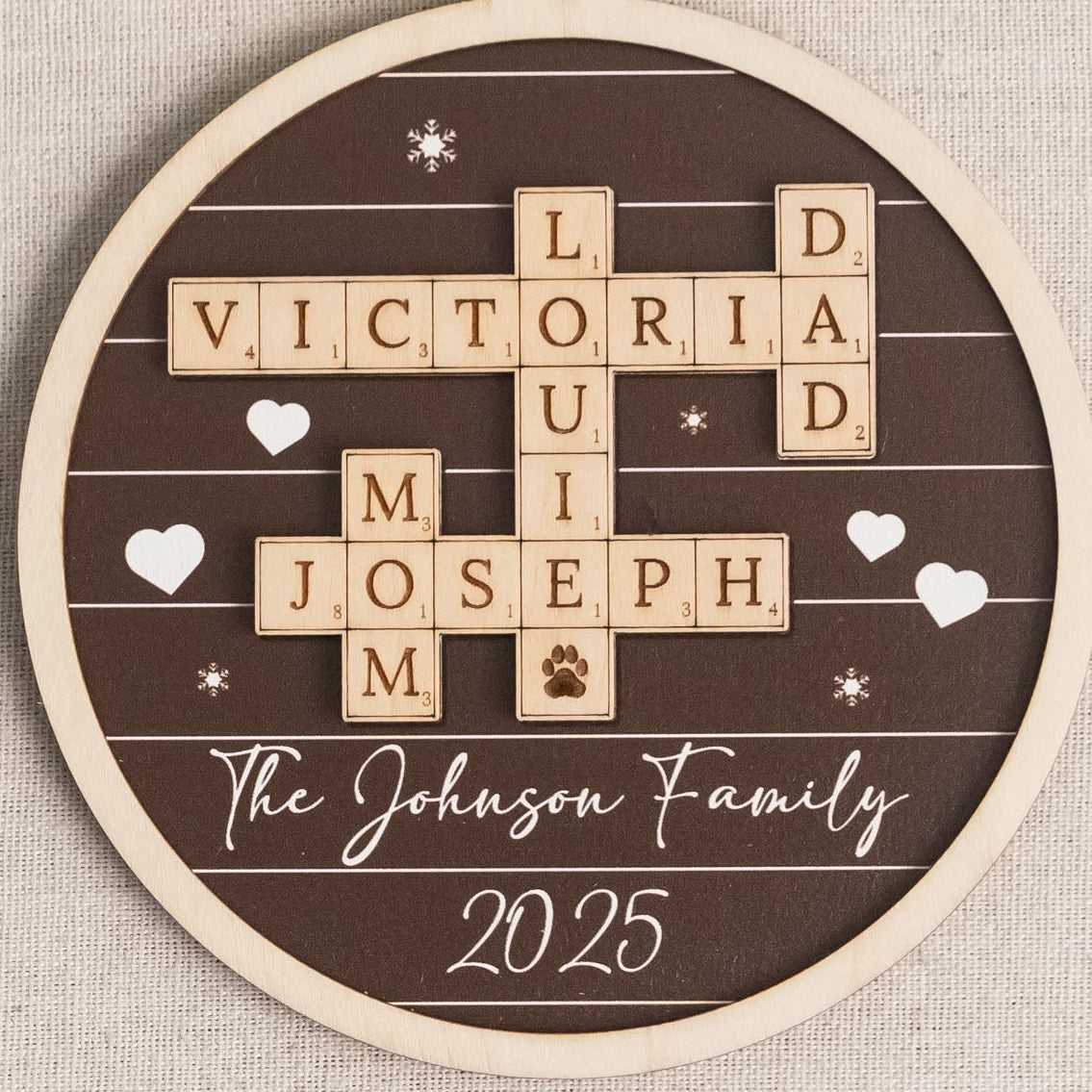 Family Crossword Wooden Ornament Personalized Family Christmas Decor D35
