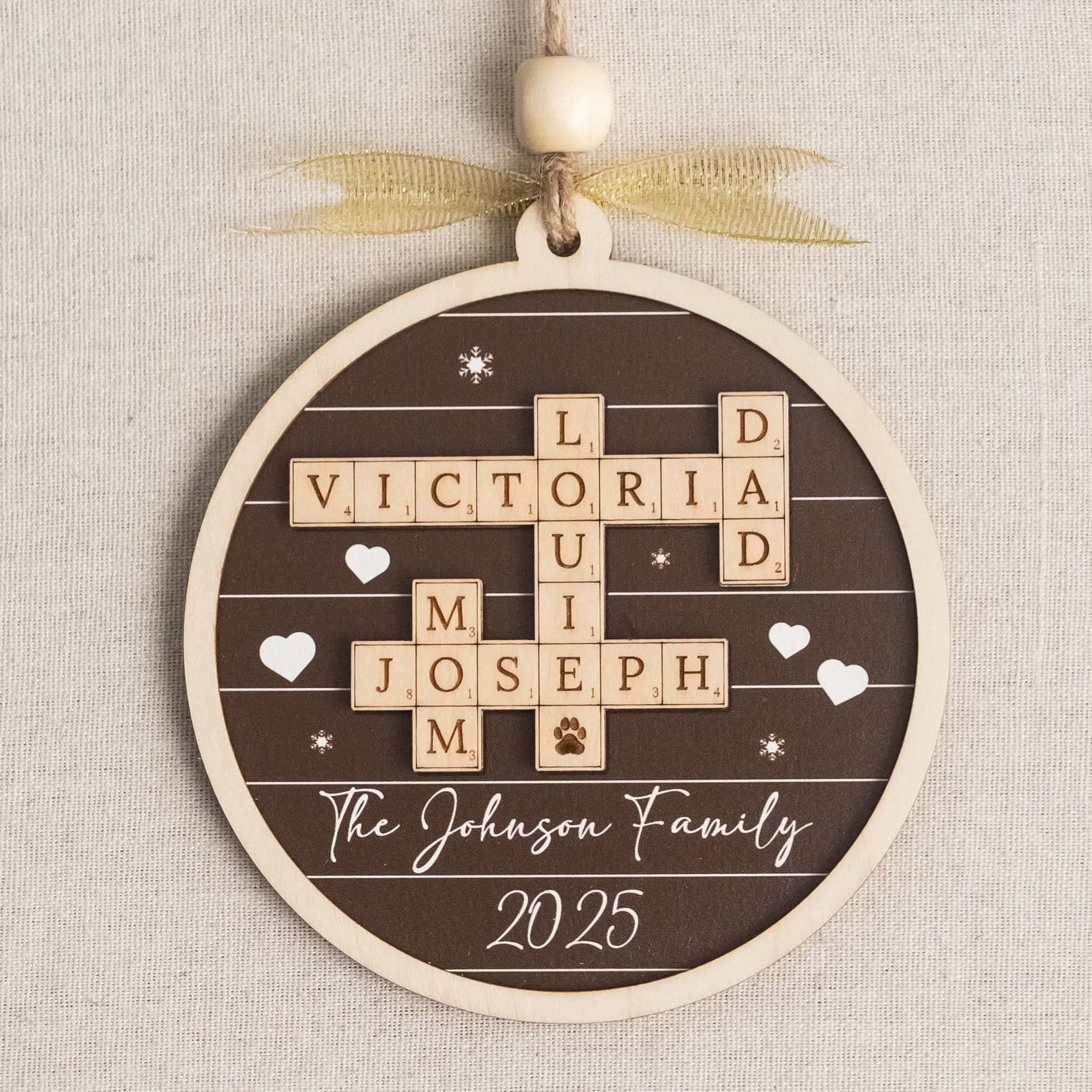 Family Crossword Wooden Ornament Personalized Family Christmas Decor D35