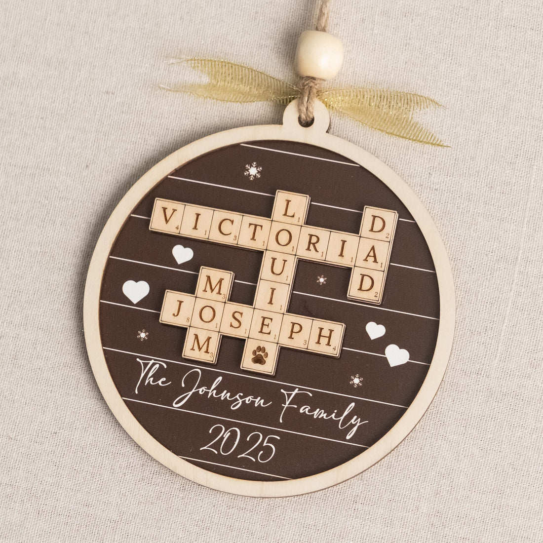Family Crossword Wooden Ornament Personalized Family Christmas Decor D35
