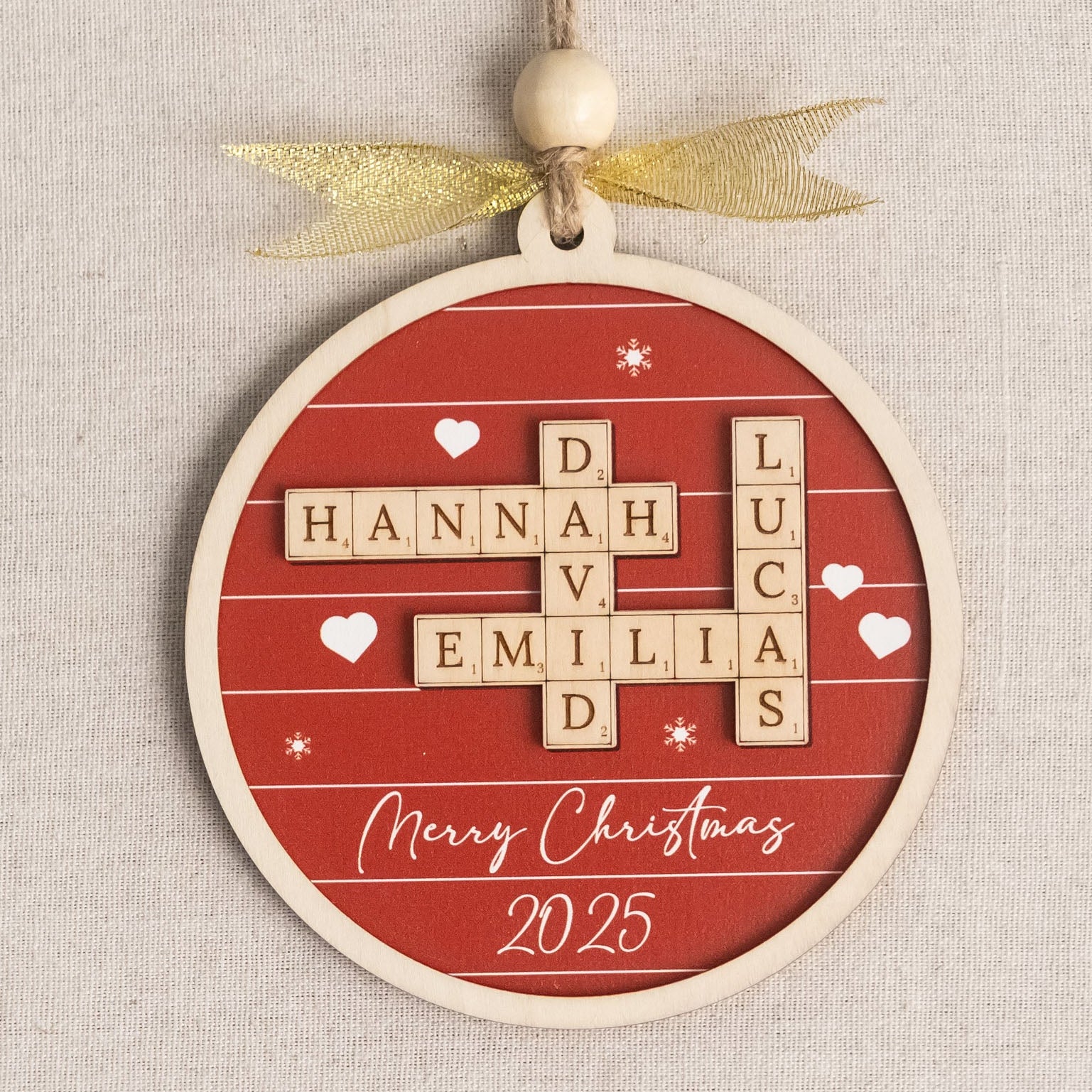 Personalized Family Crossword Wooden Ornament for Christmas D35