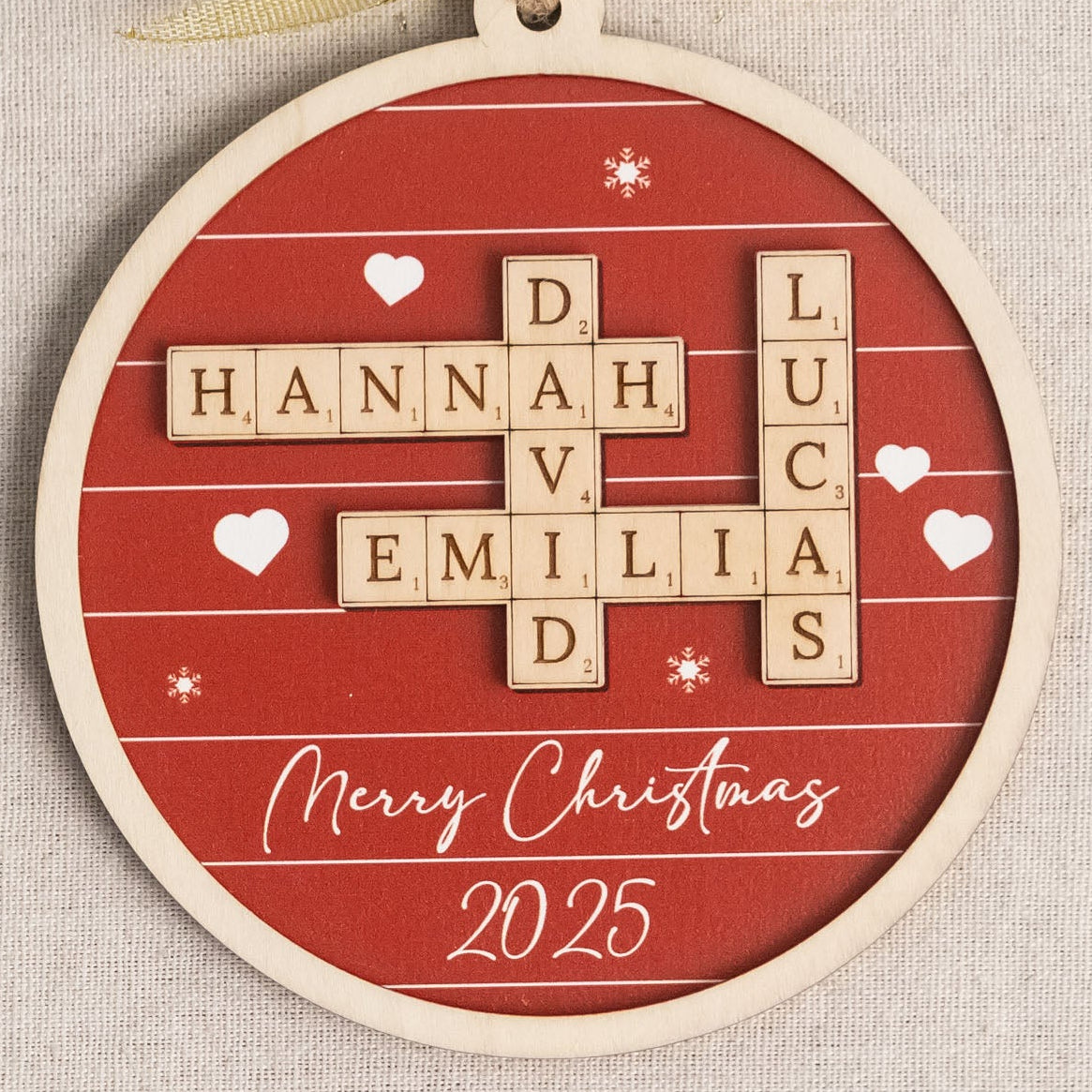 Personalized Family Crossword Wooden Ornament for Christmas D35