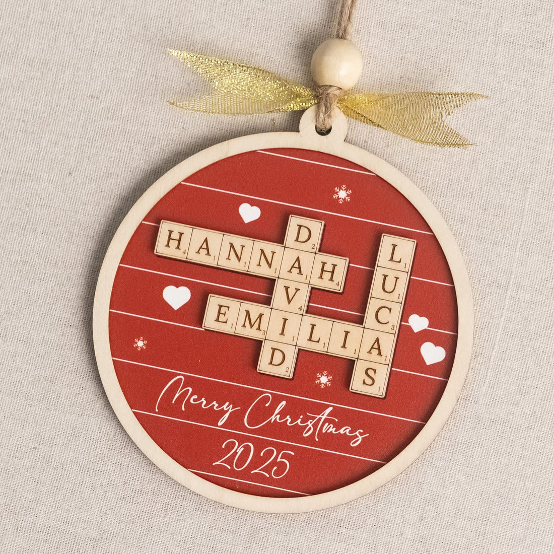 Personalized Family Crossword Wooden Ornament for Christmas D35