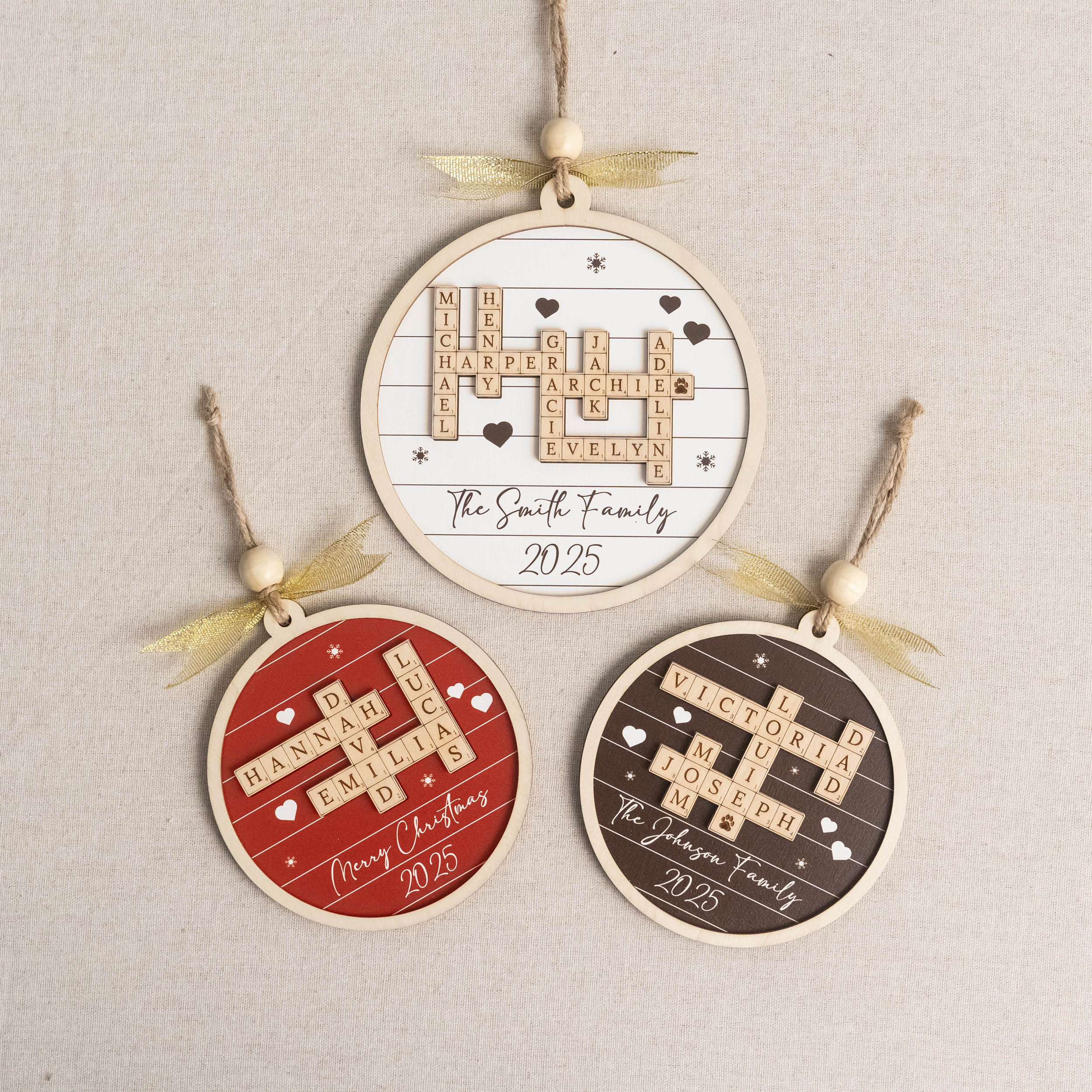 Personalized Family Crossword Wooden Ornament for Christmas D35