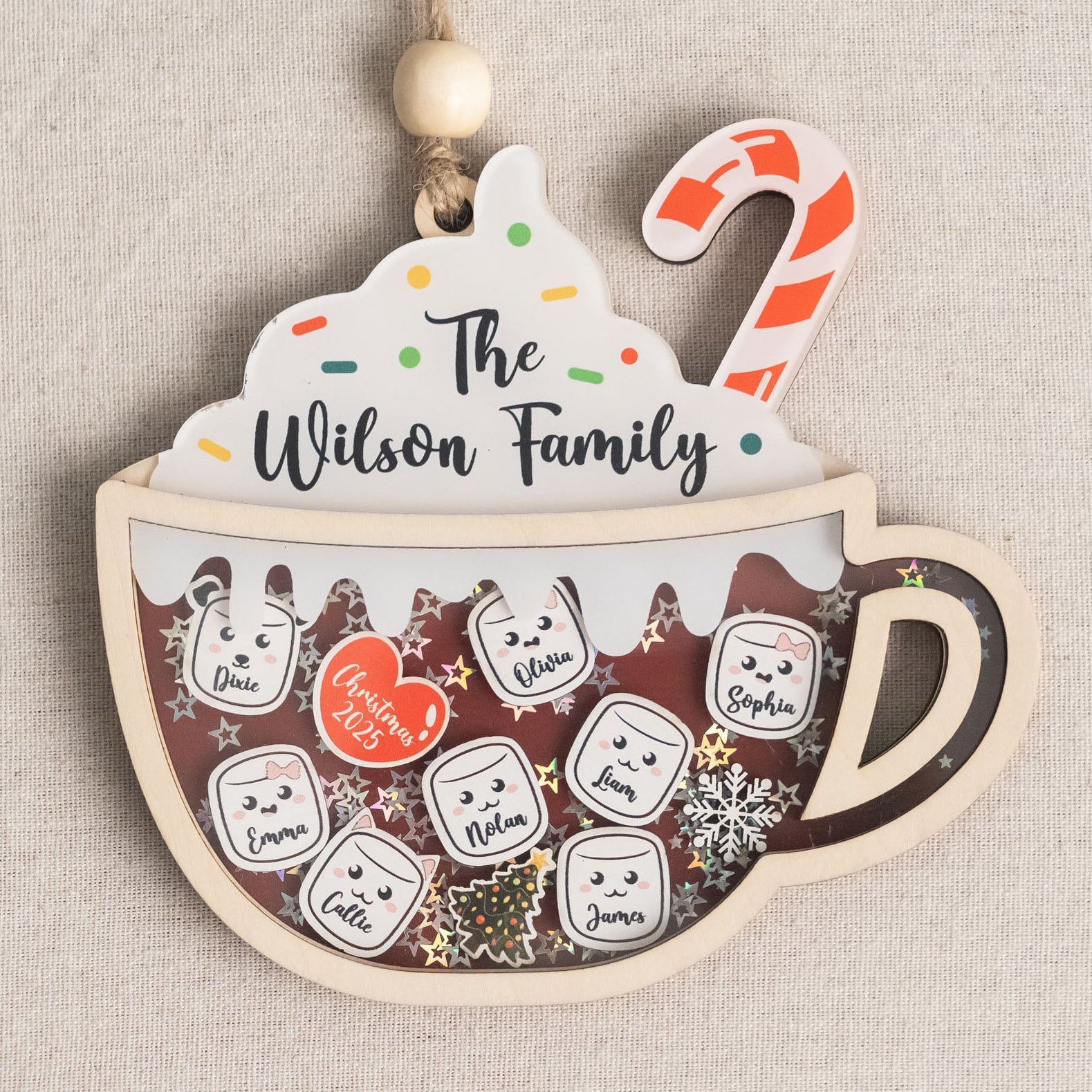 Personalized Family Hot Cocoa Ornament with Custom Family Design D33