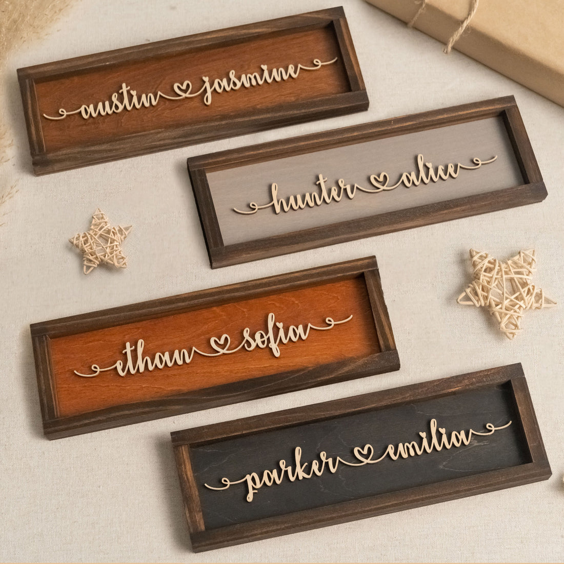 Personalized Couple Name Plaque Wood Couple Name Sign and Rustic Wooden Name Plaque for Anniversary Gift E07