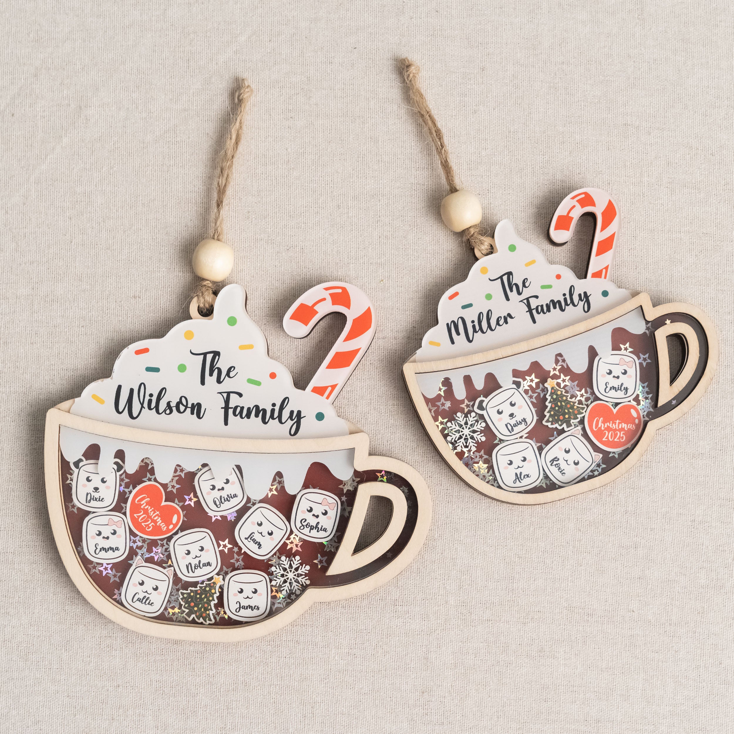 Personalized Family Hot Cocoa Ornament for Christmas Tree Decor D33