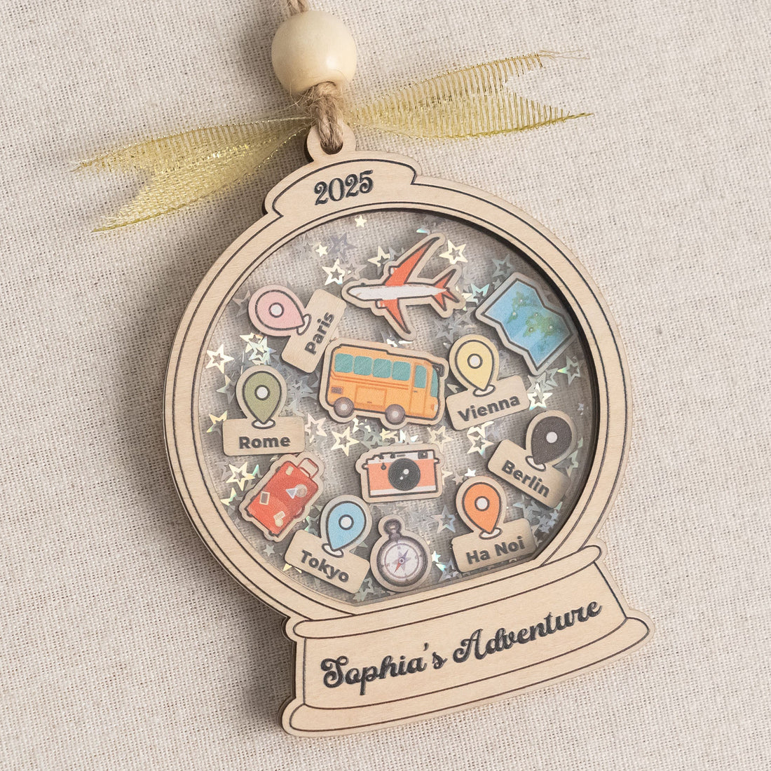 Personalized Travel Ornament Wood for Christmas Tree Decor D22