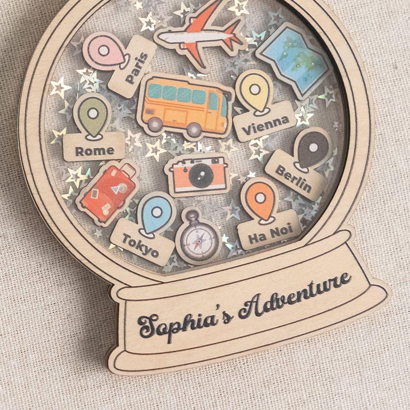Personalized Travel Ornament Wood for Christmas Tree Decor D22