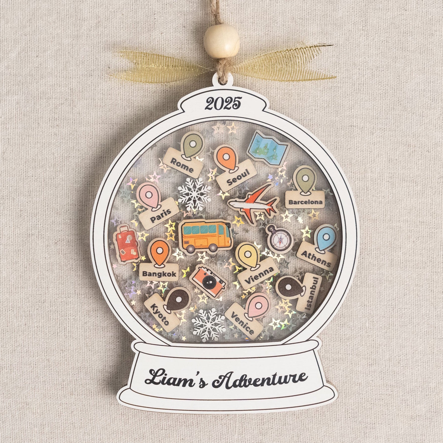 Personalized Travel Ornament Wood for Adventure Gift and Decor D22