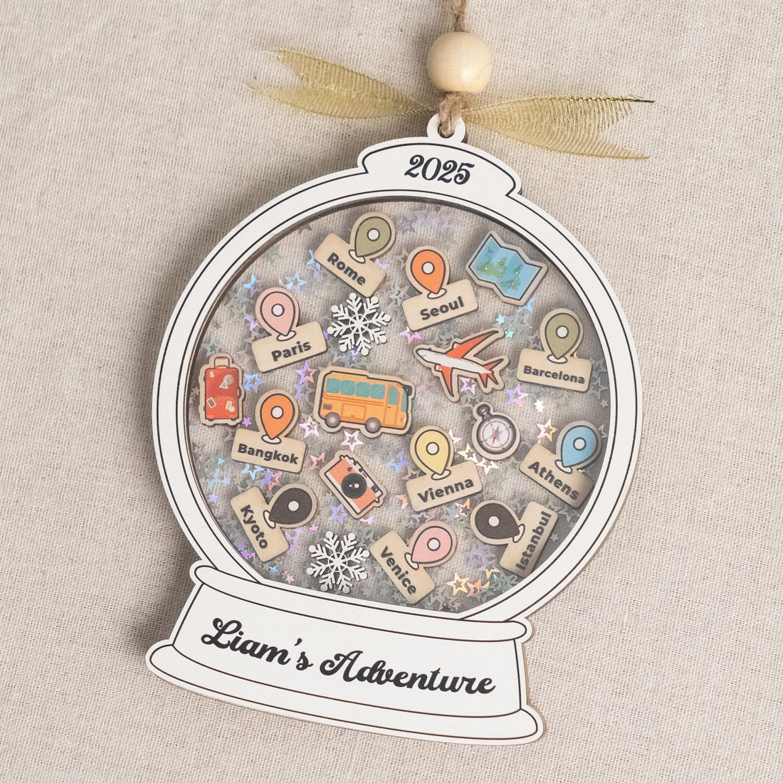 Personalized Travel Ornament Wood for Adventure Gift and Decor D22