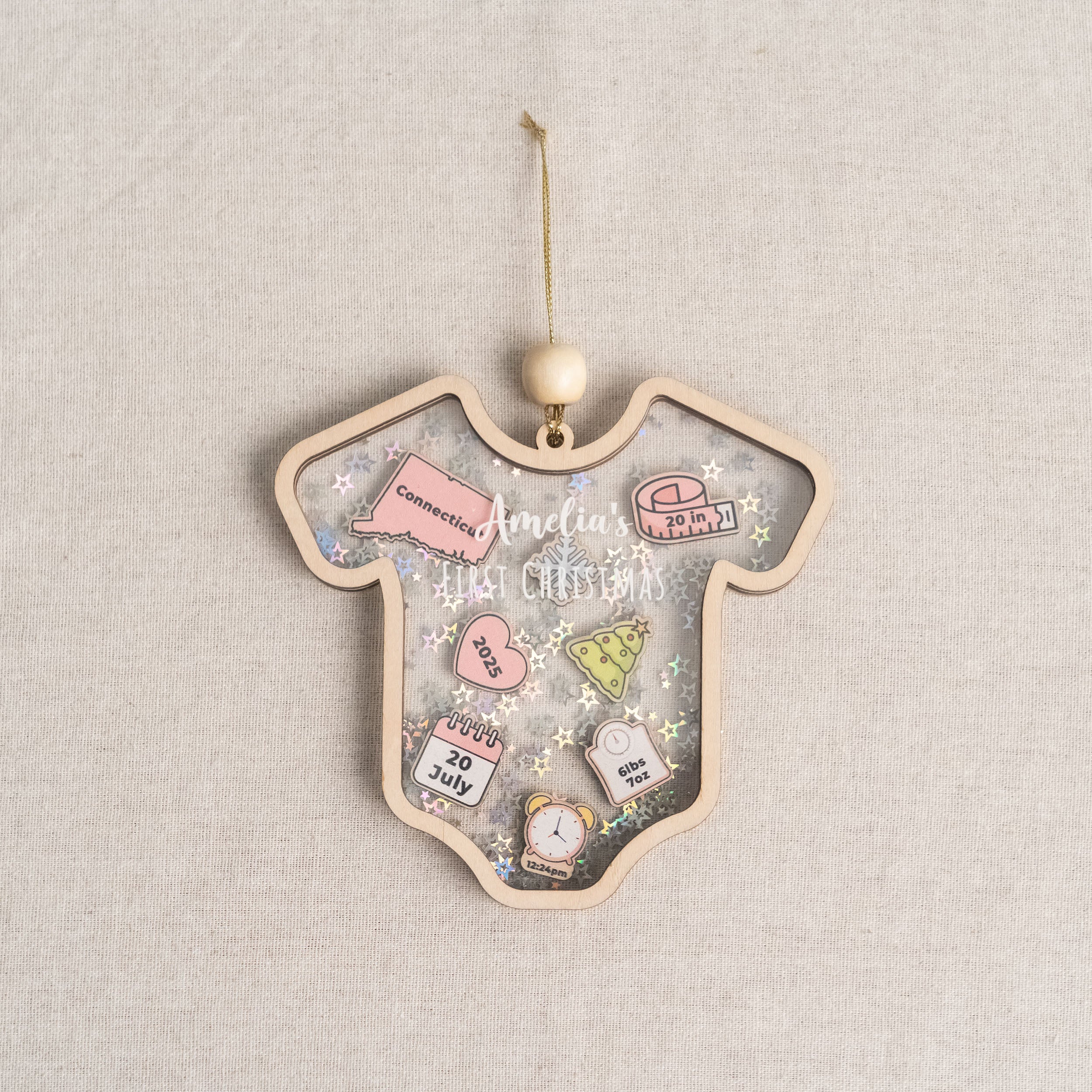 Babys First Christmas Ornament Wood and Acrylic for Baby Keepsake D21