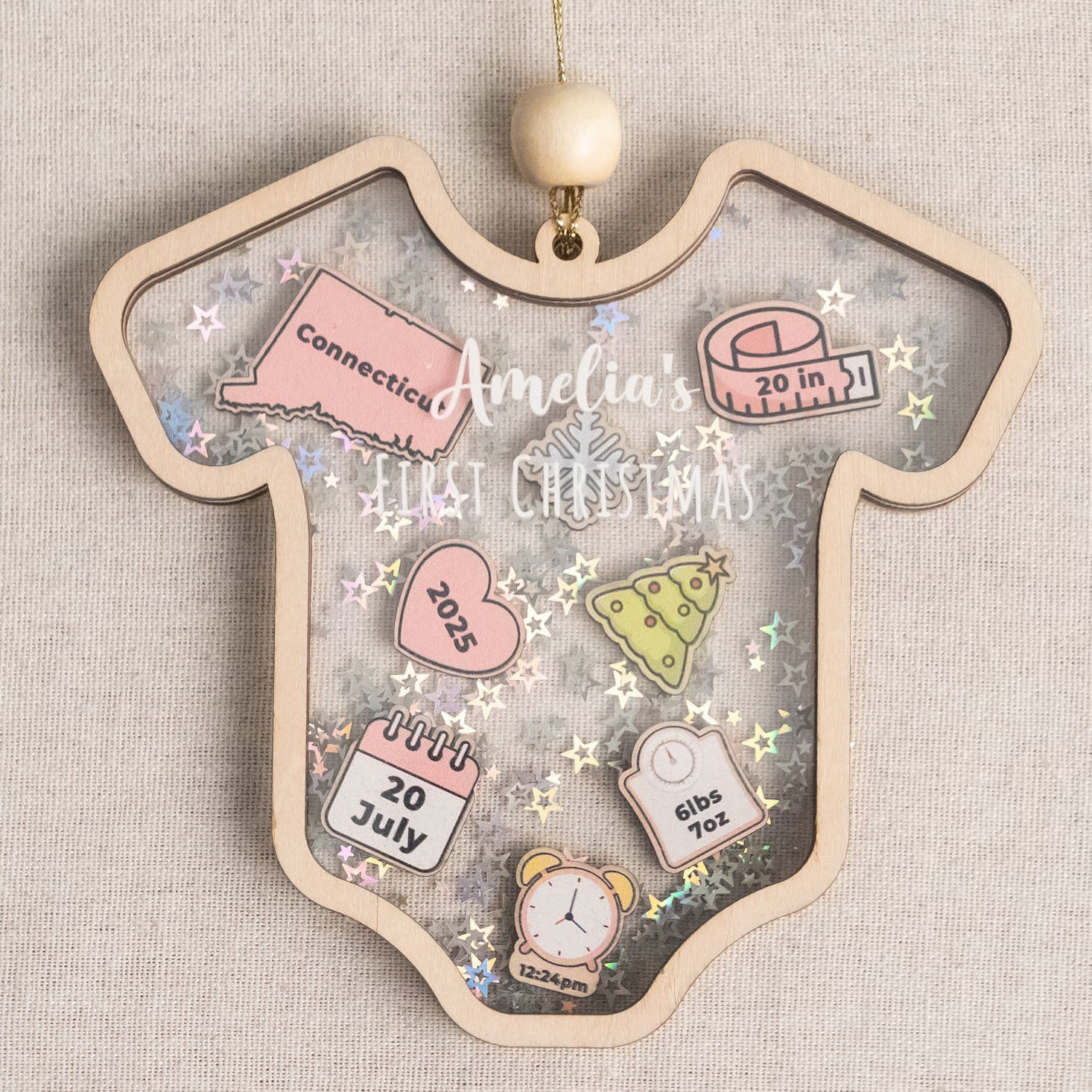 Babys First Christmas Ornament Wood and Acrylic for Keepsake Gift D21