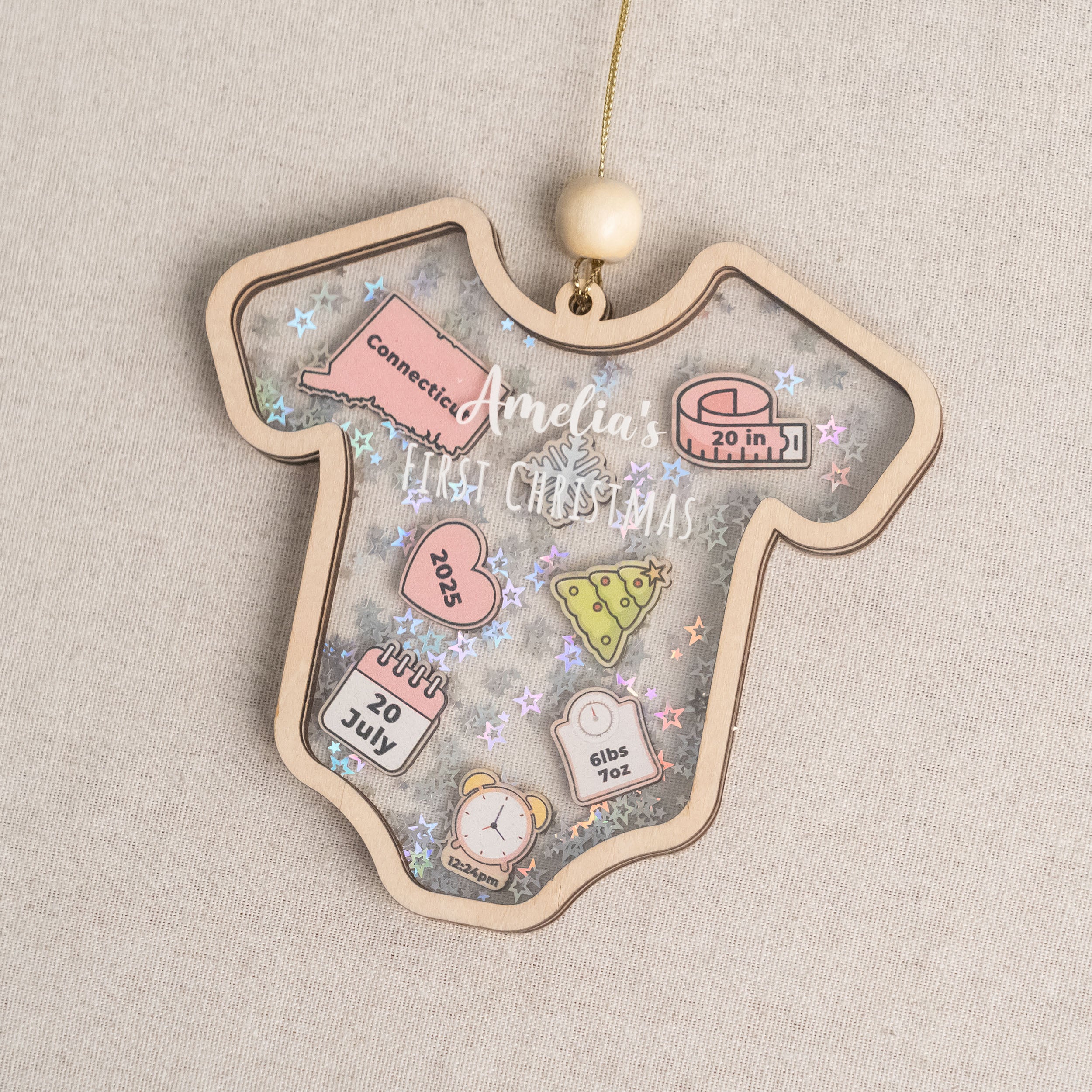 Babys First Christmas Ornament Wood and Acrylic for Keepsake Gift D21