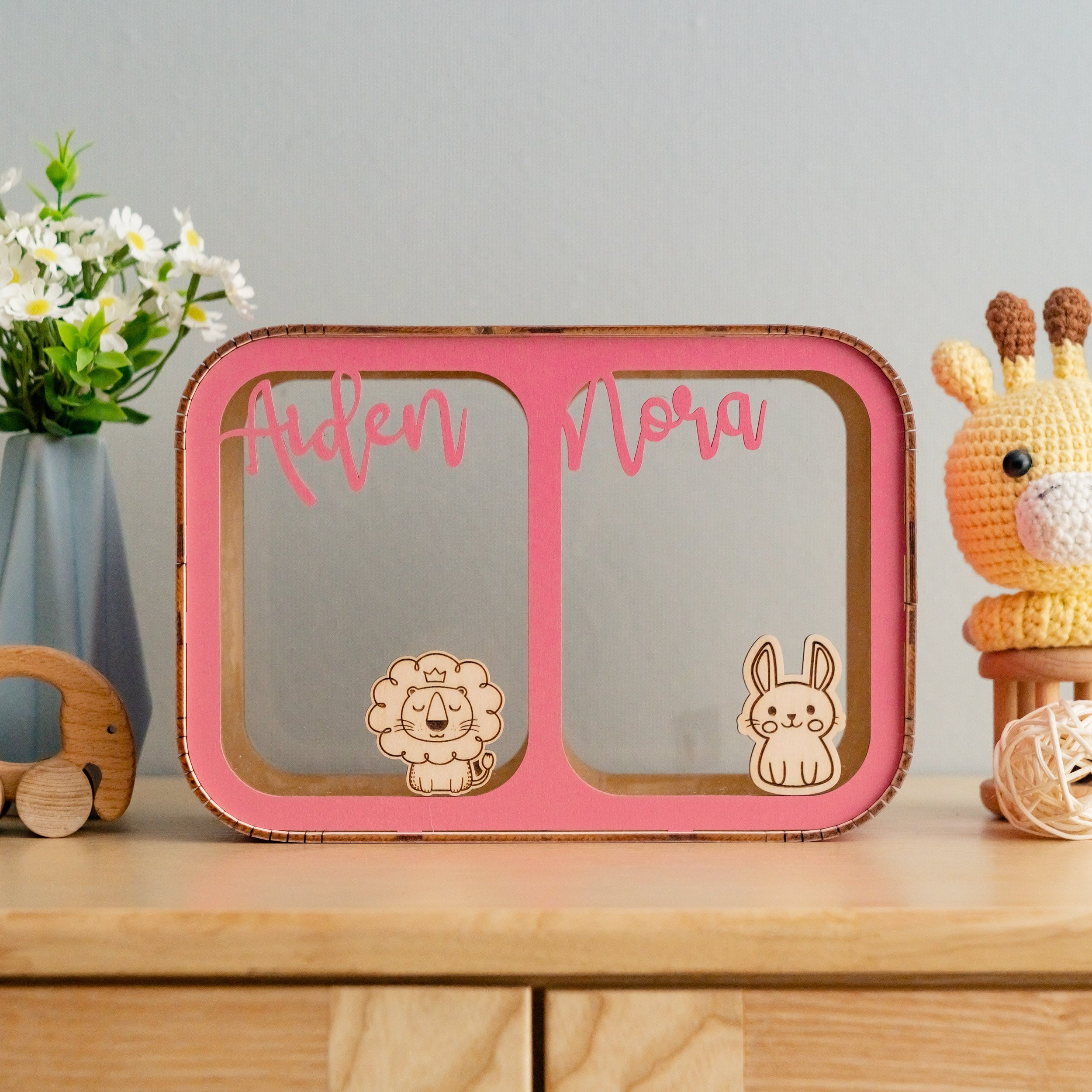 Personalized Wooden Piggy Bank Wood Acrylic for Kids Animal Bank Y27