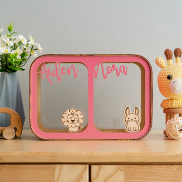 Personalized Wooden Piggy Bank Wood Acrylic Baby Room Decor Y27