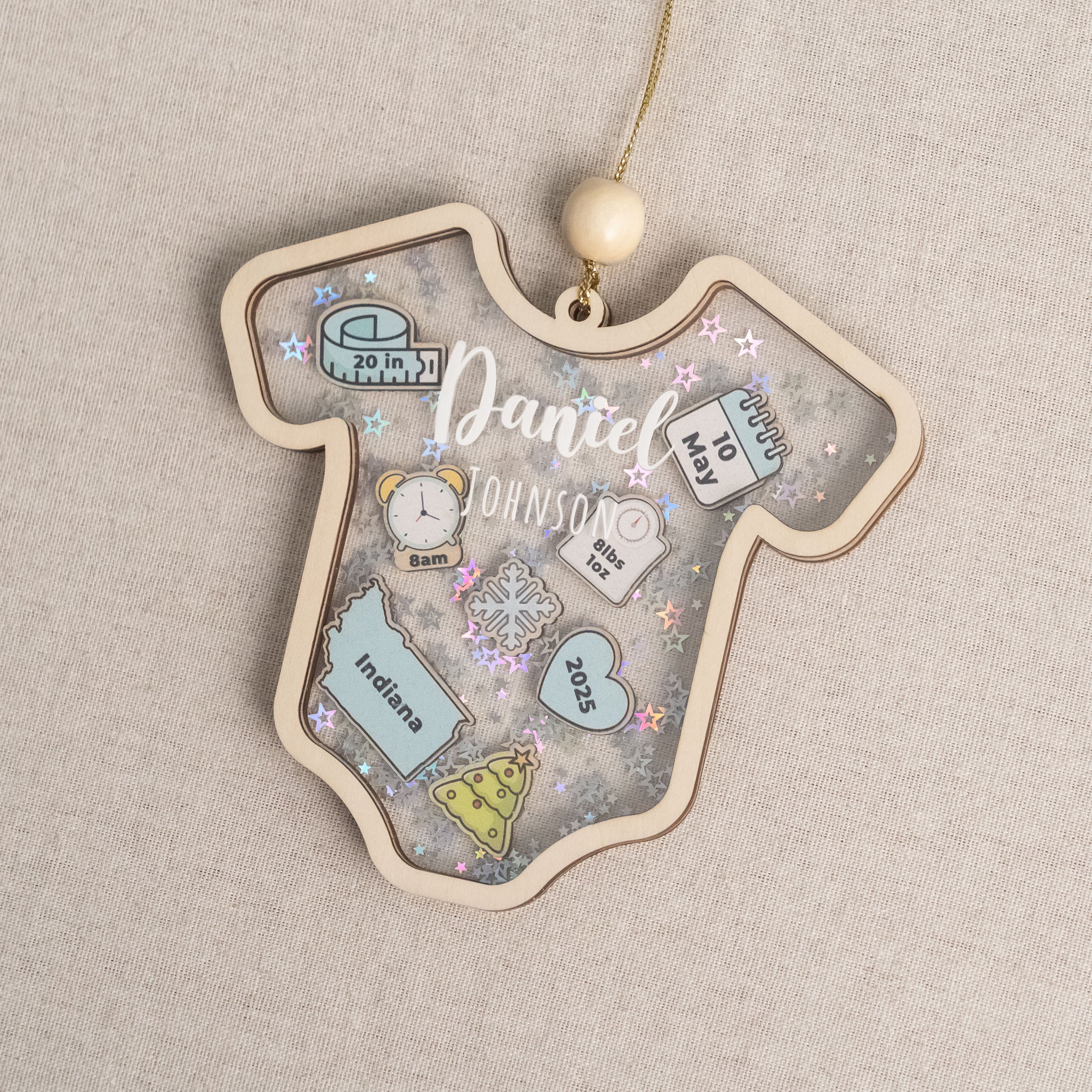 Babys First Christmas Ornament Wood and Acrylic for Baby Keepsake D21