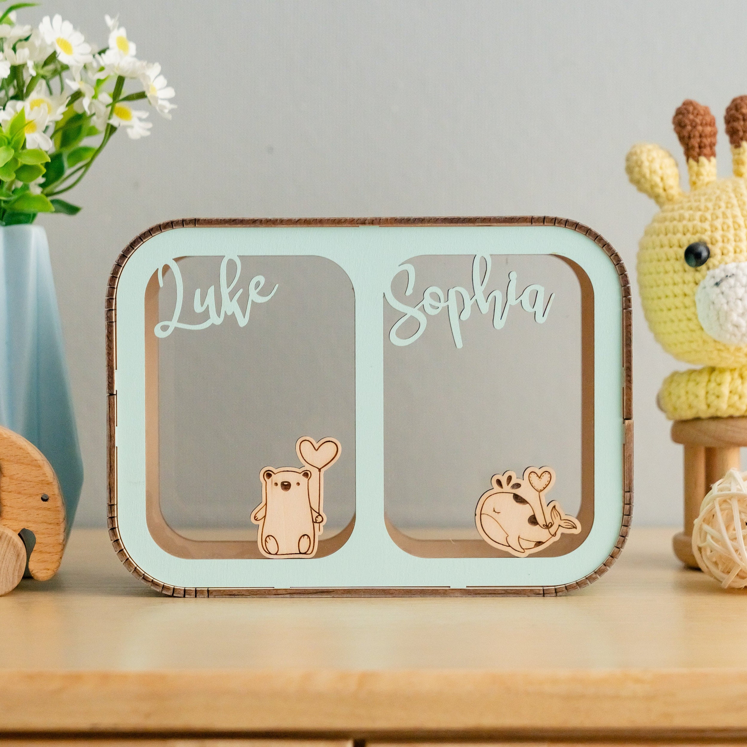 Personalized Wooden Piggy Bank Wood Acrylic for Kids Animal Bank Y27