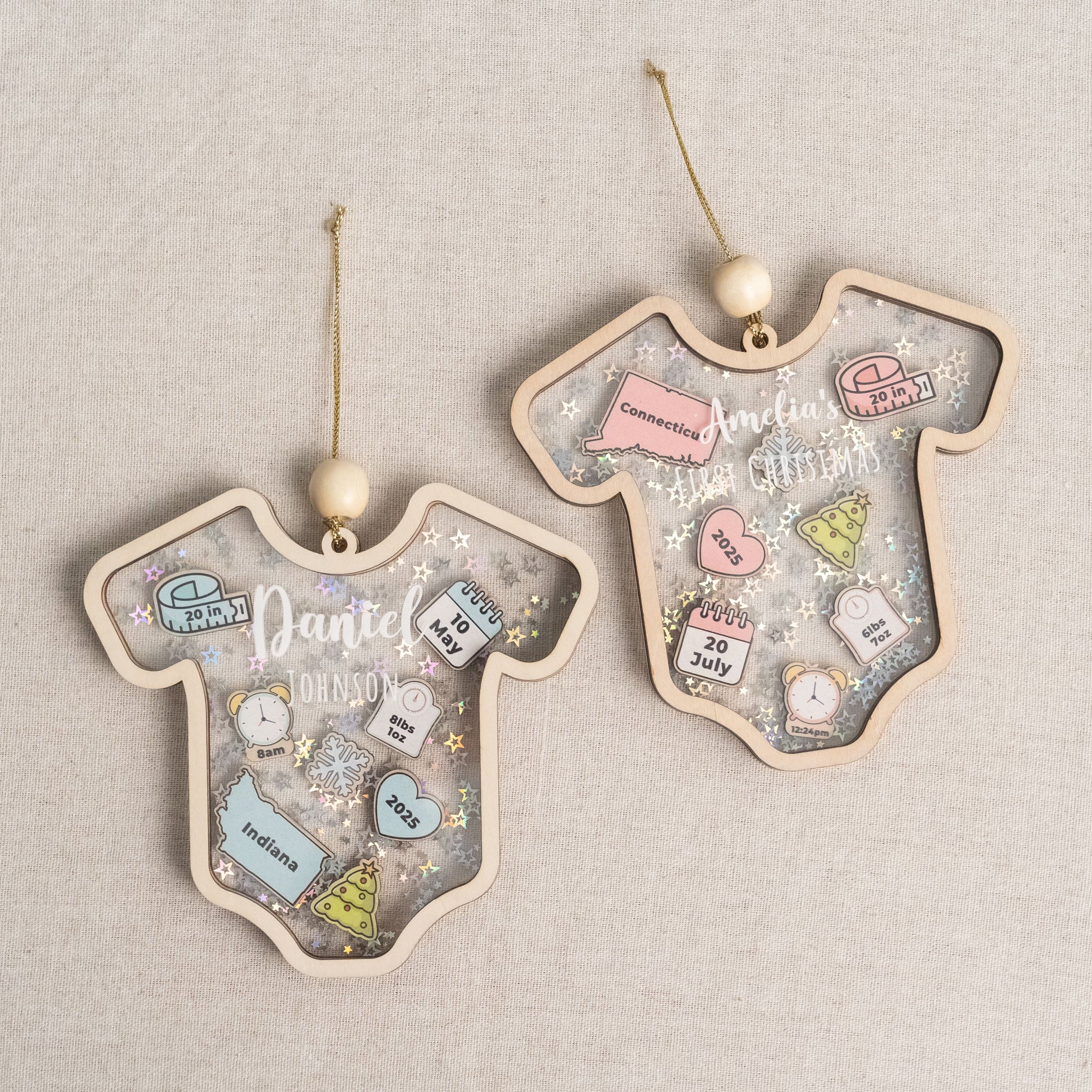 Babys First Christmas Ornament Wood and Acrylic for Keepsake Gift D21
