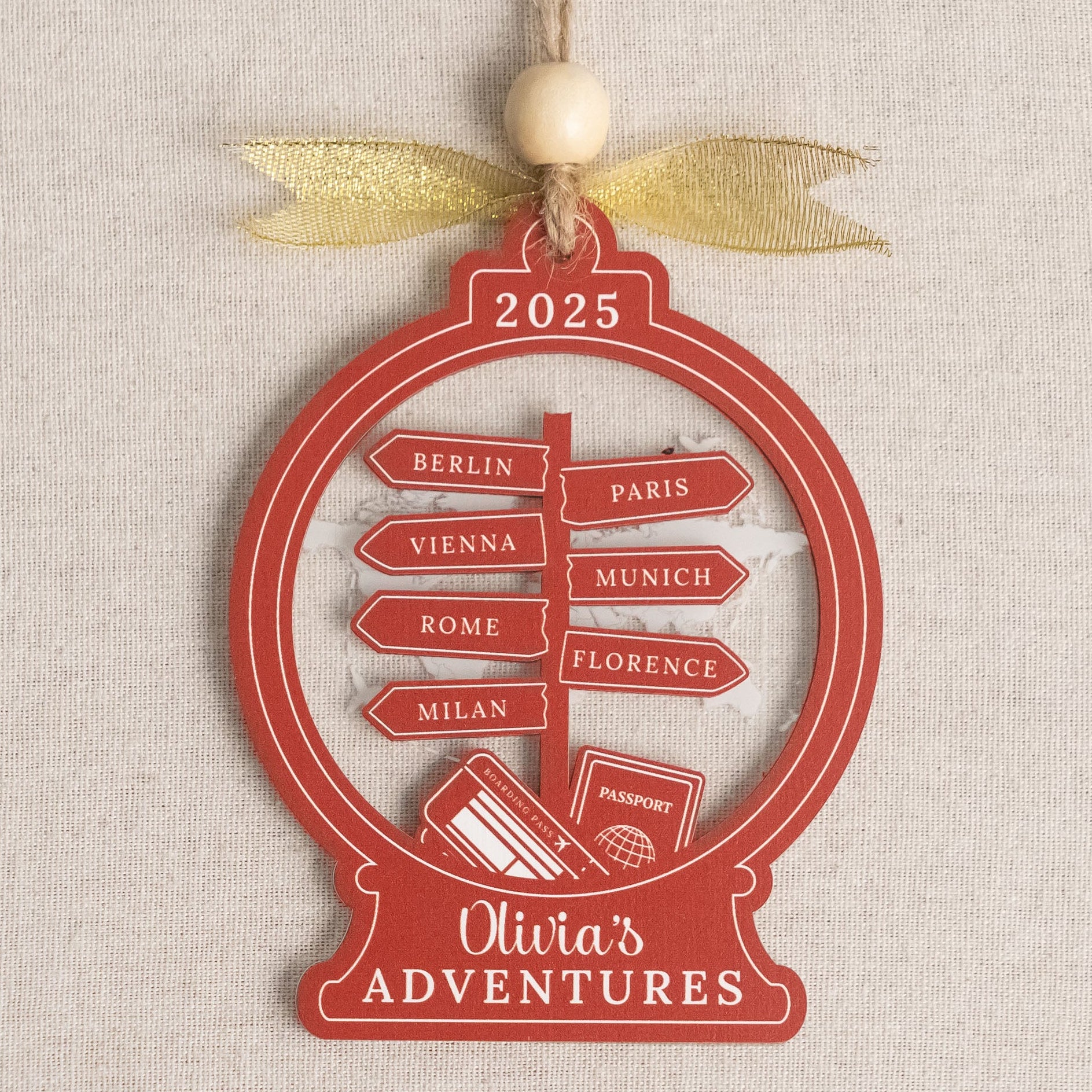 Personalized Travel Ornament Wood for Travel Lover Gift D40
