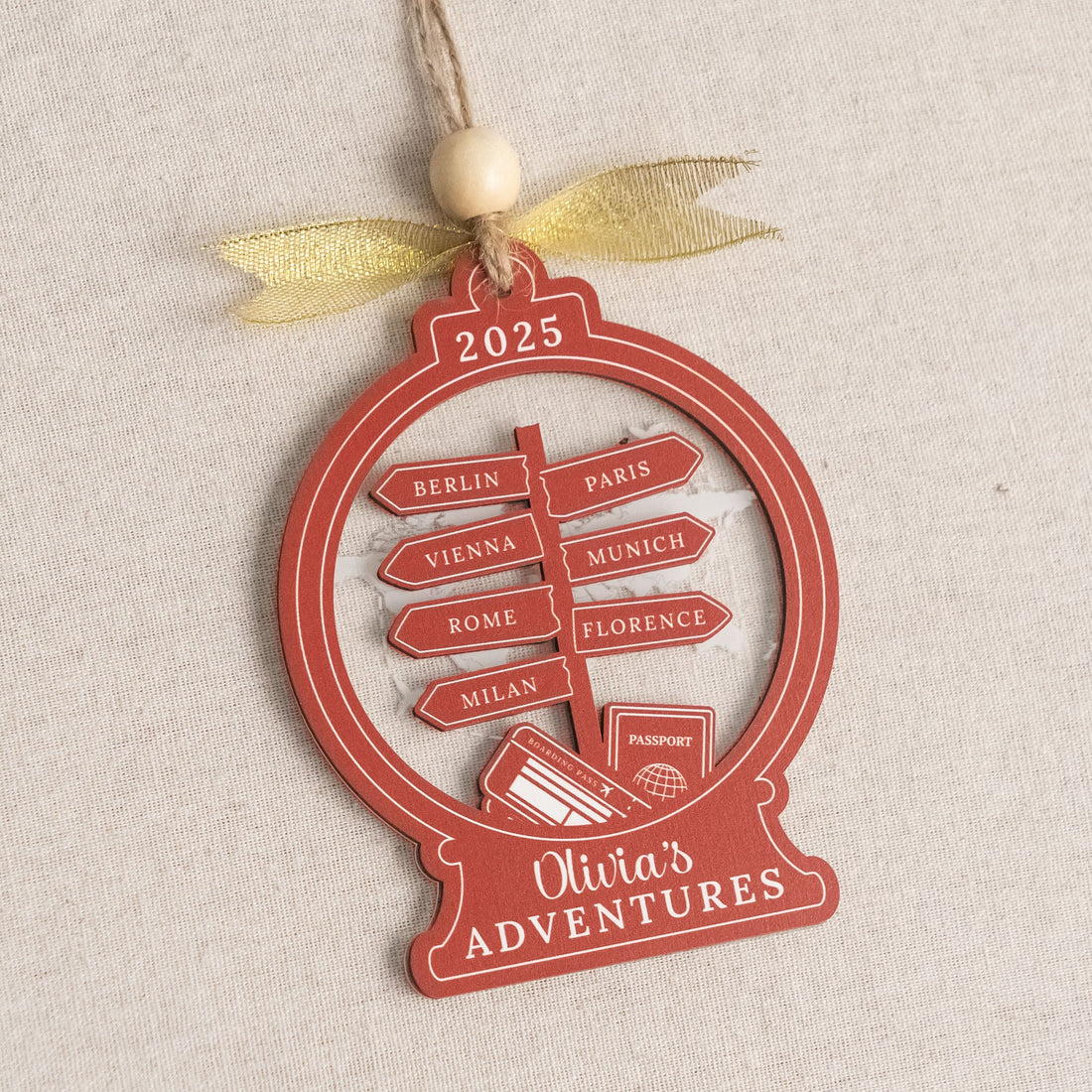 Personalized Travel Ornament Wood for Destination Keepsake Gift D40