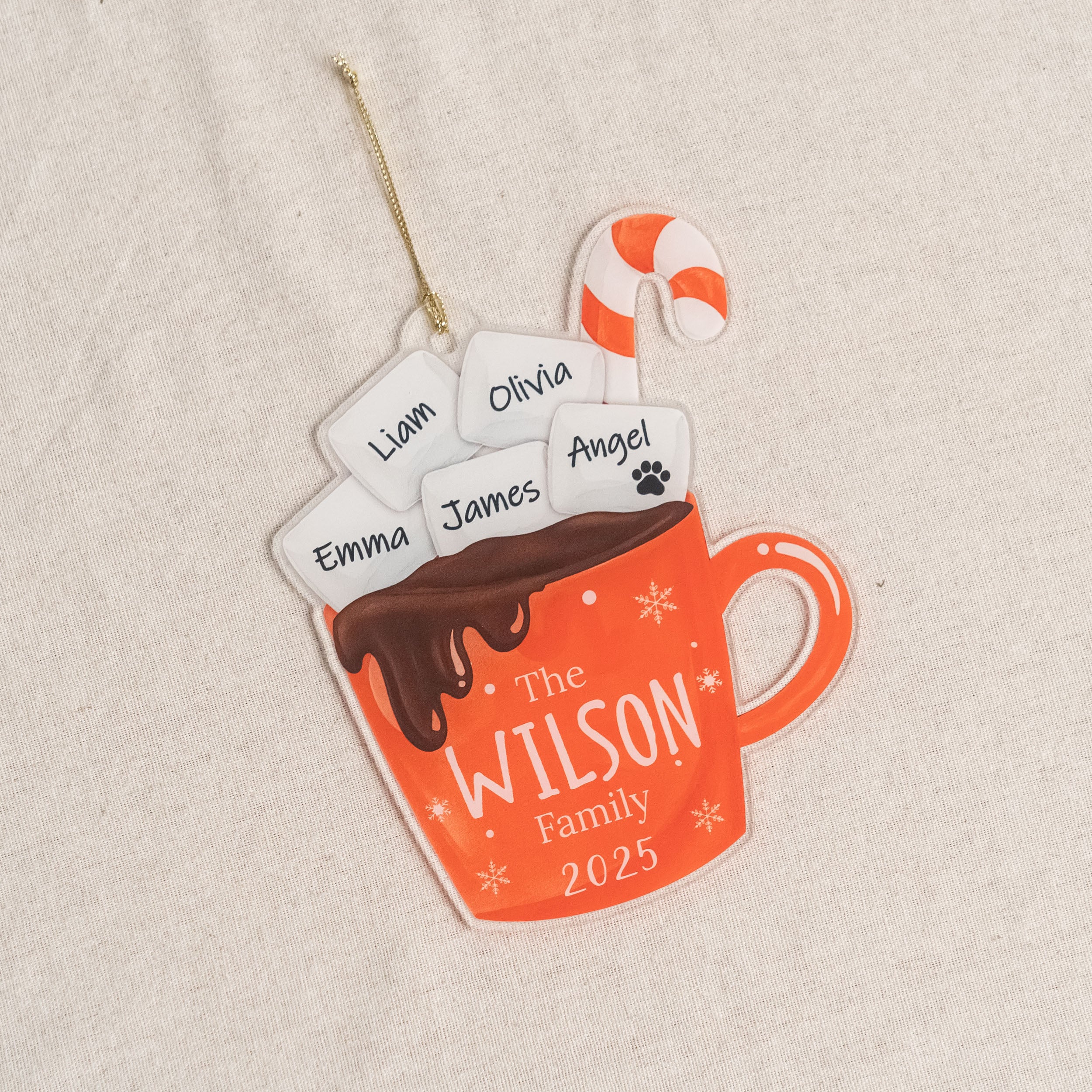 Personalized Family Hot Cocoa Ornament Acrylic Family Christmas Ornament and Custom Name Ornament D42