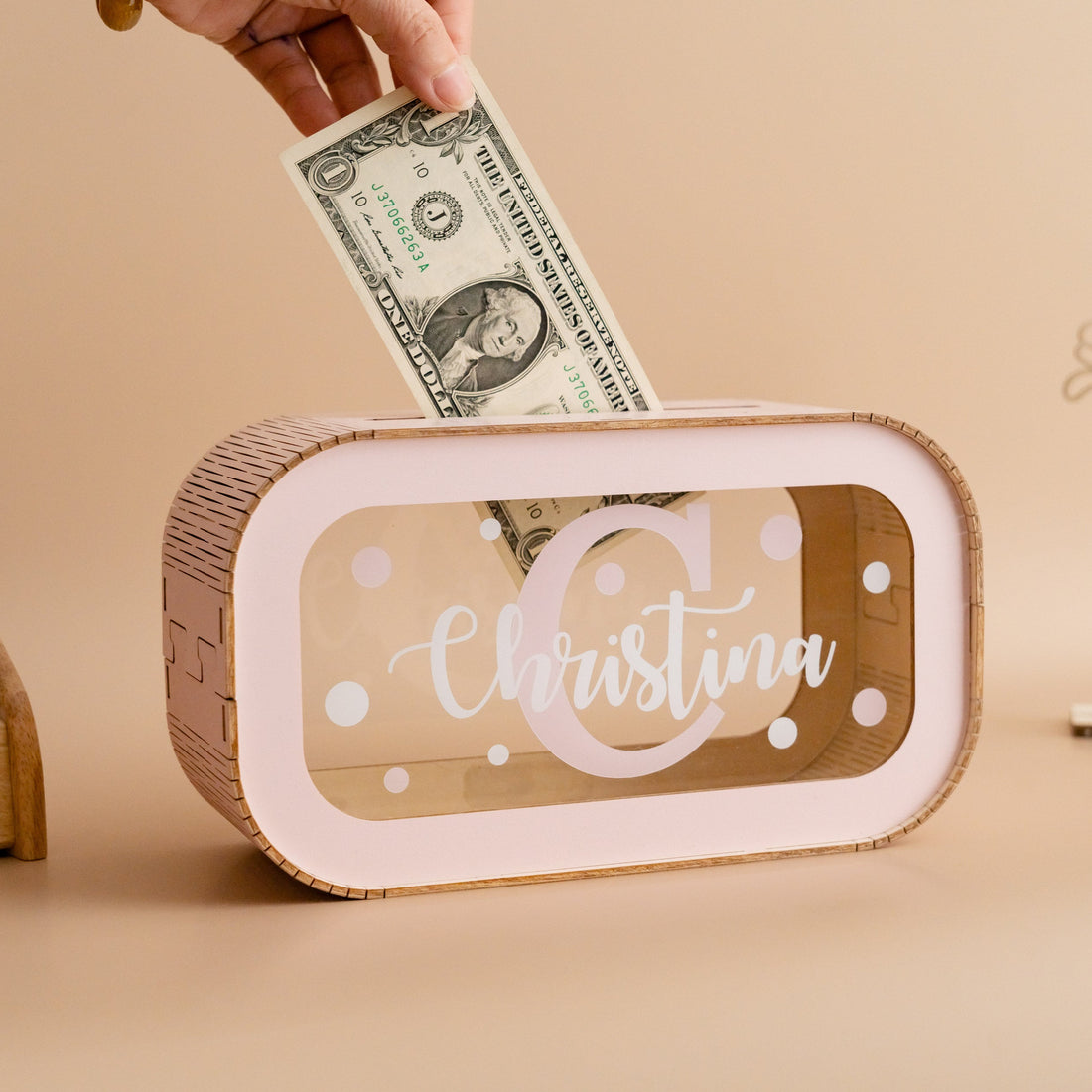 Personalized Wooden Money Box for Kids and Friends