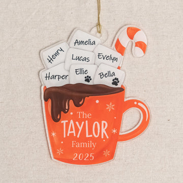 Personalized Family Hot Cocoa Ornament Custom Acrylic Christmas Tree Ornament and Family Name Ornament D42