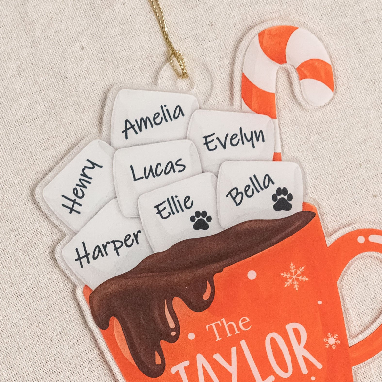 Personalized Family Hot Cocoa Ornament Acrylic Family Christmas Ornament and Custom Name Ornament D42