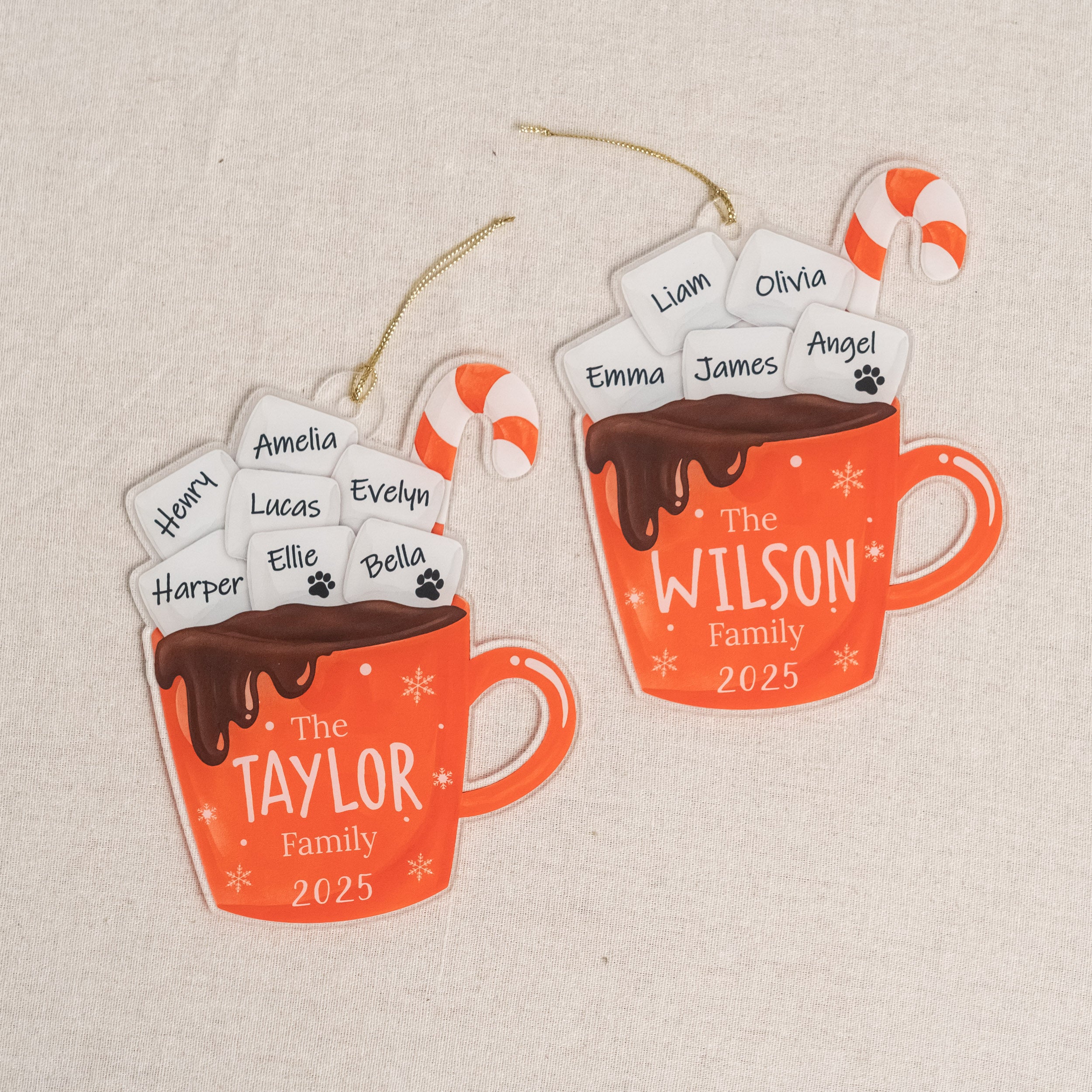 Personalized Family Hot Cocoa Ornament Acrylic Family Christmas Ornament and Custom Name Ornament D42