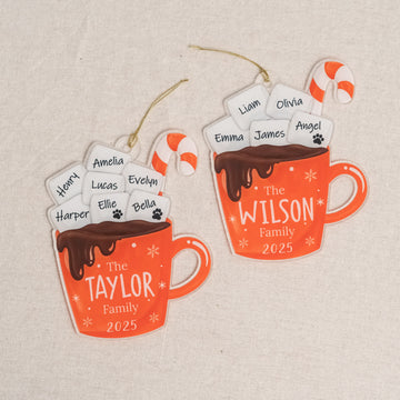 Personalized Family Hot Cocoa Ornament Acrylic Family Christmas Ornament and Custom Name Ornament D42