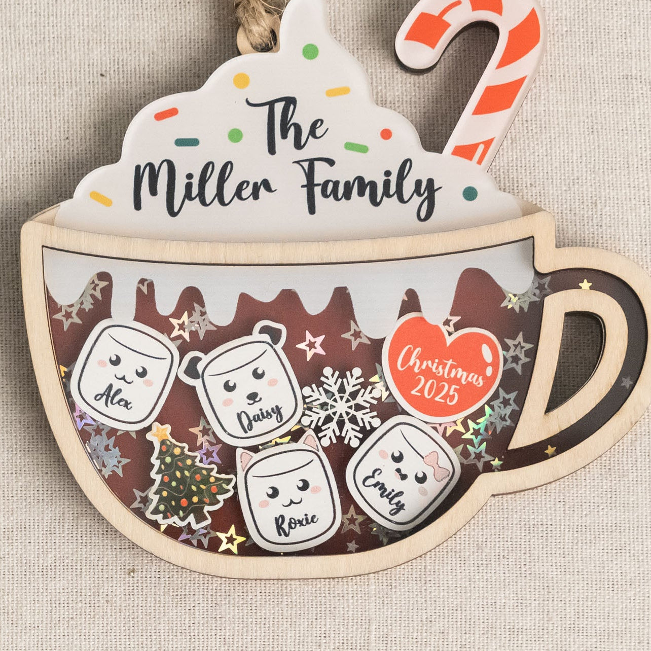 Personalized Family Hot Cocoa Ornament for Christmas Tree Decor D33