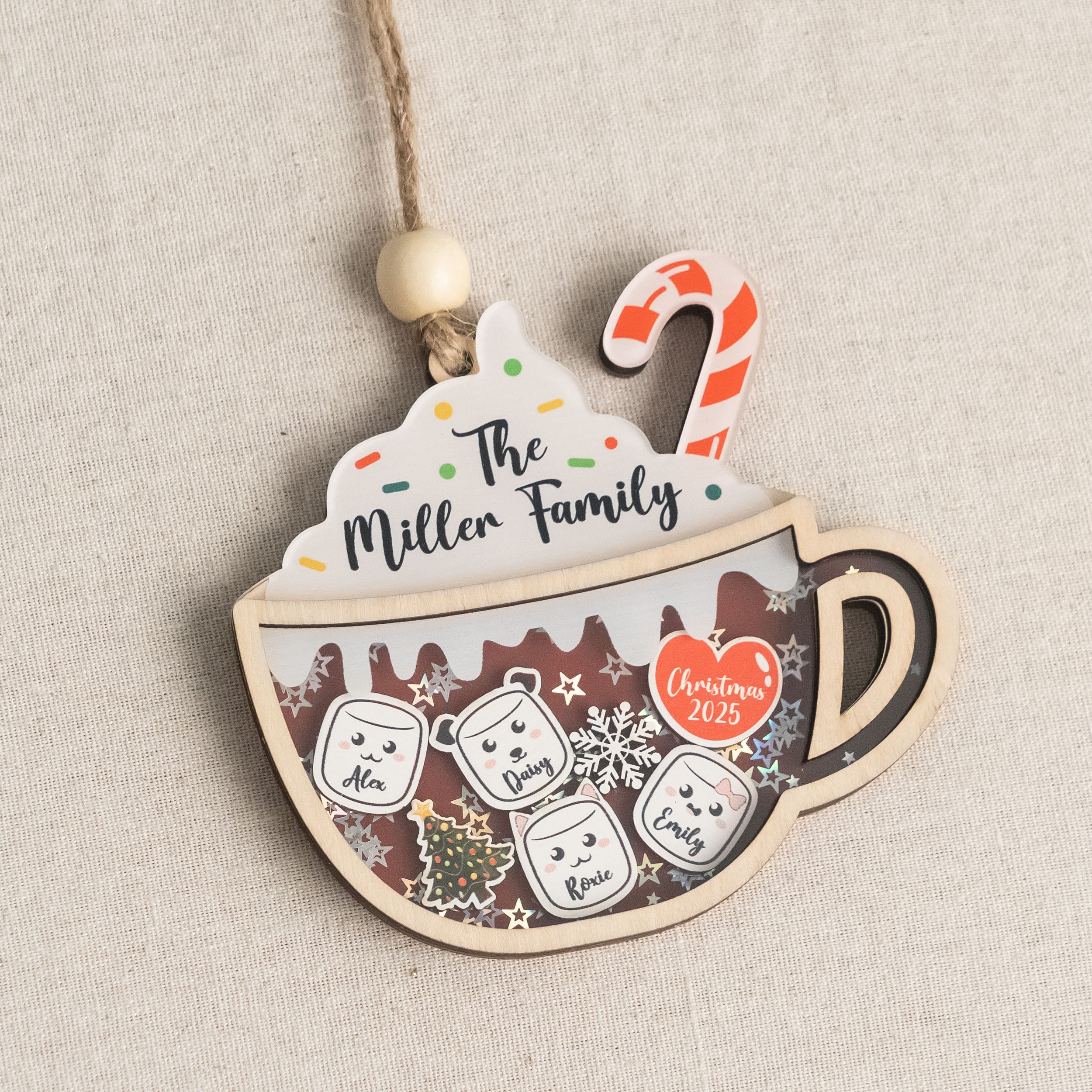 Personalized Family Hot Cocoa Ornament for Christmas Tree Decor D33