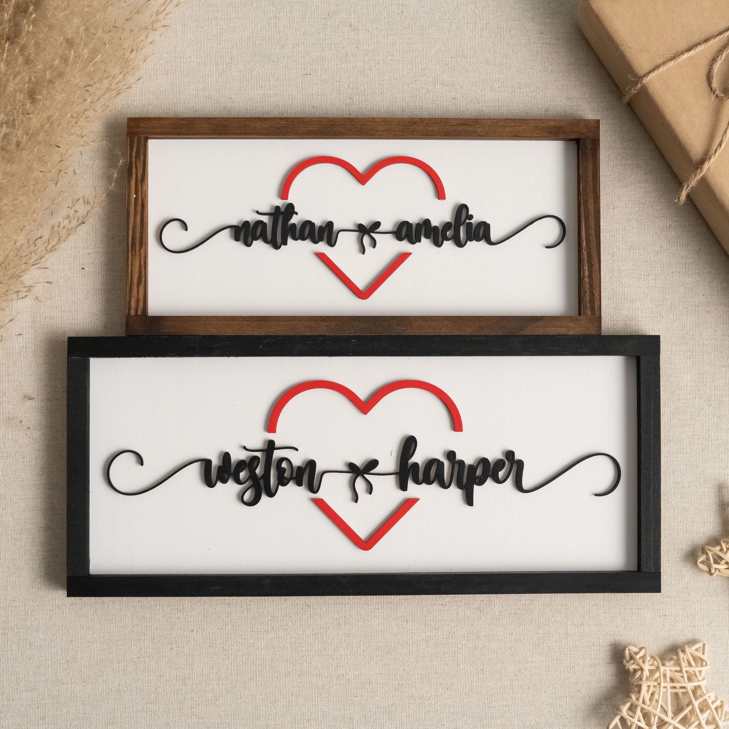 Personalized Couples Name Sign with Heart Wood Couple Name Decor and Wooden Couple Name Sign for Anniversary Gift Y32