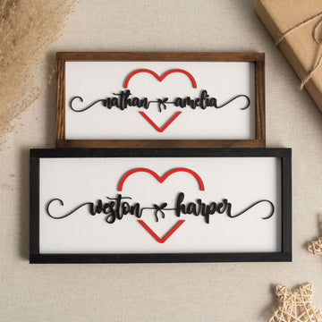 Personalized Couples Name Sign with Heart Wood Couple Name Decor and Wooden Couple Name Sign for Anniversary Gift Y32