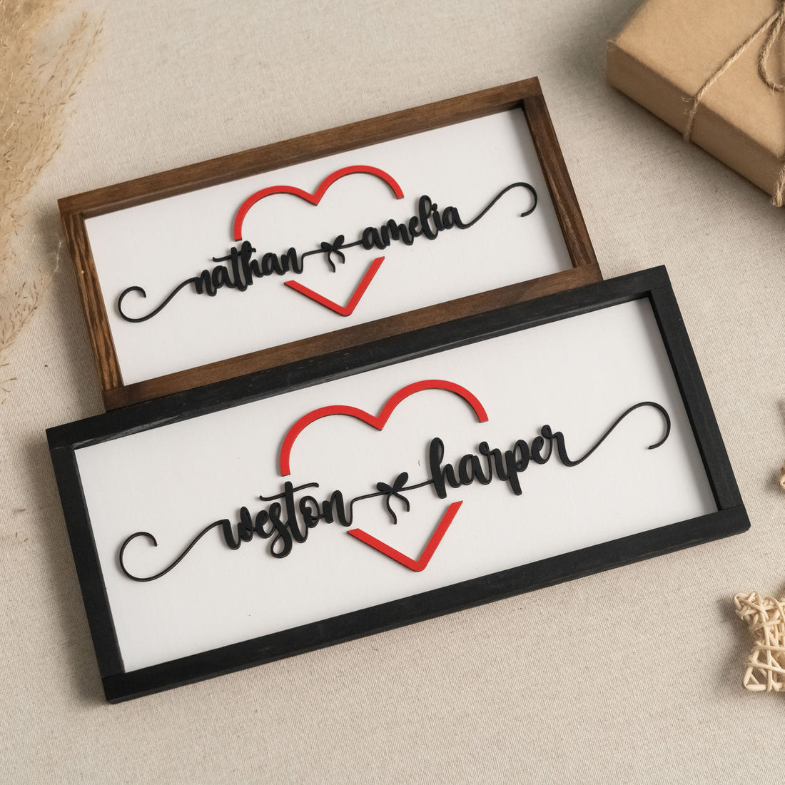 Personalized Couples Name Sign with Heart Wood Couple Name Decor and Wooden Couple Name Sign for Anniversary Gift Y32