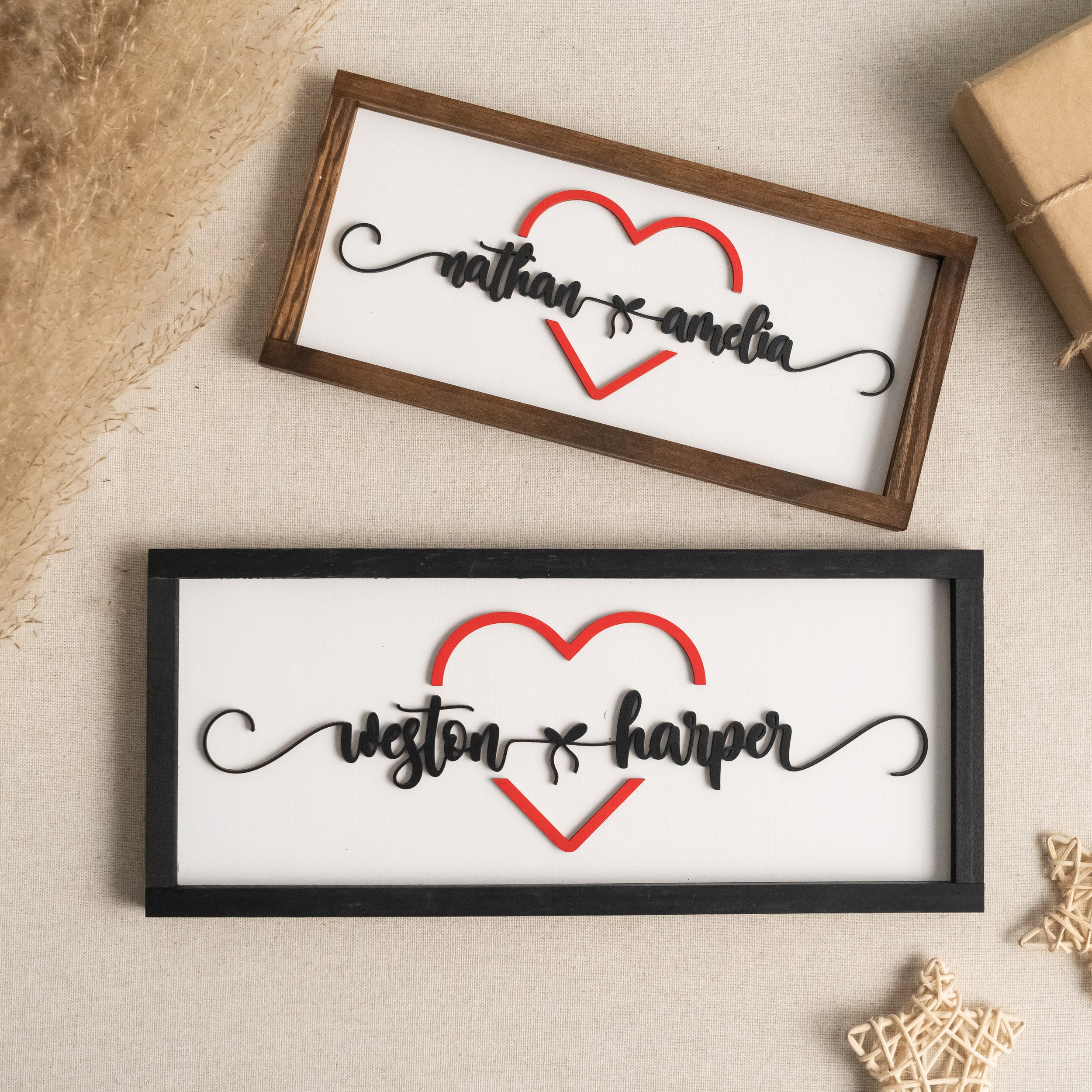 Personalized Couples Name Sign with Heart Wood Couple Love Decor and Rustic Wooden Couple Sign for Romantic Gift Y32