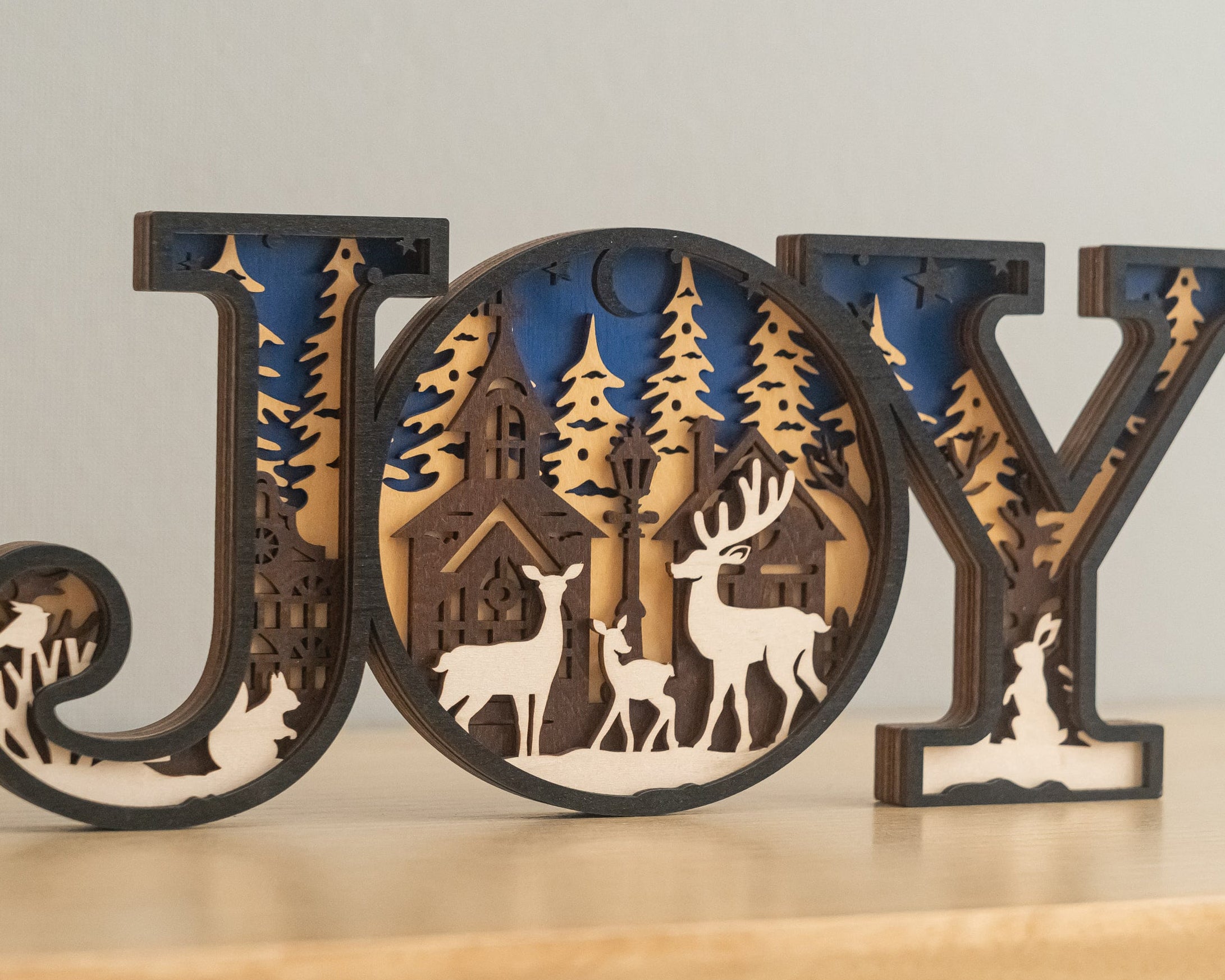 Wooden Joy Christmas Sign Wood for Christmas Mantel Decor and Light Up Christmas Sign D37