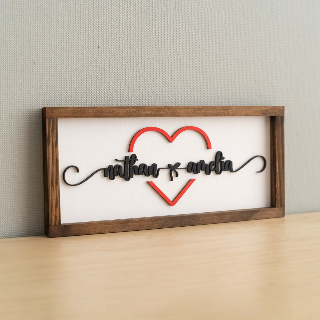 Personalized Couples Name Sign with Heart Wood Romantic Couple Decor and Wooden Heart Couple Sign for Wedding Gift Y32