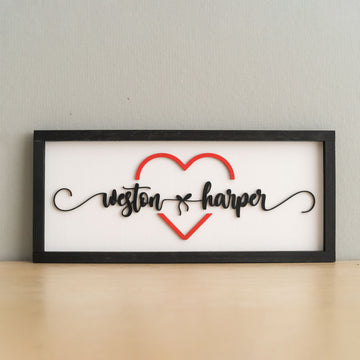 Personalized Couples Name Sign with Heart Wood Couple Love Decor and Rustic Wooden Couple Sign for Romantic Gift Y32