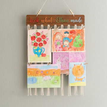 Macrame Kids Art Hanger Wood for Kids Art Display and Boho Decor I28