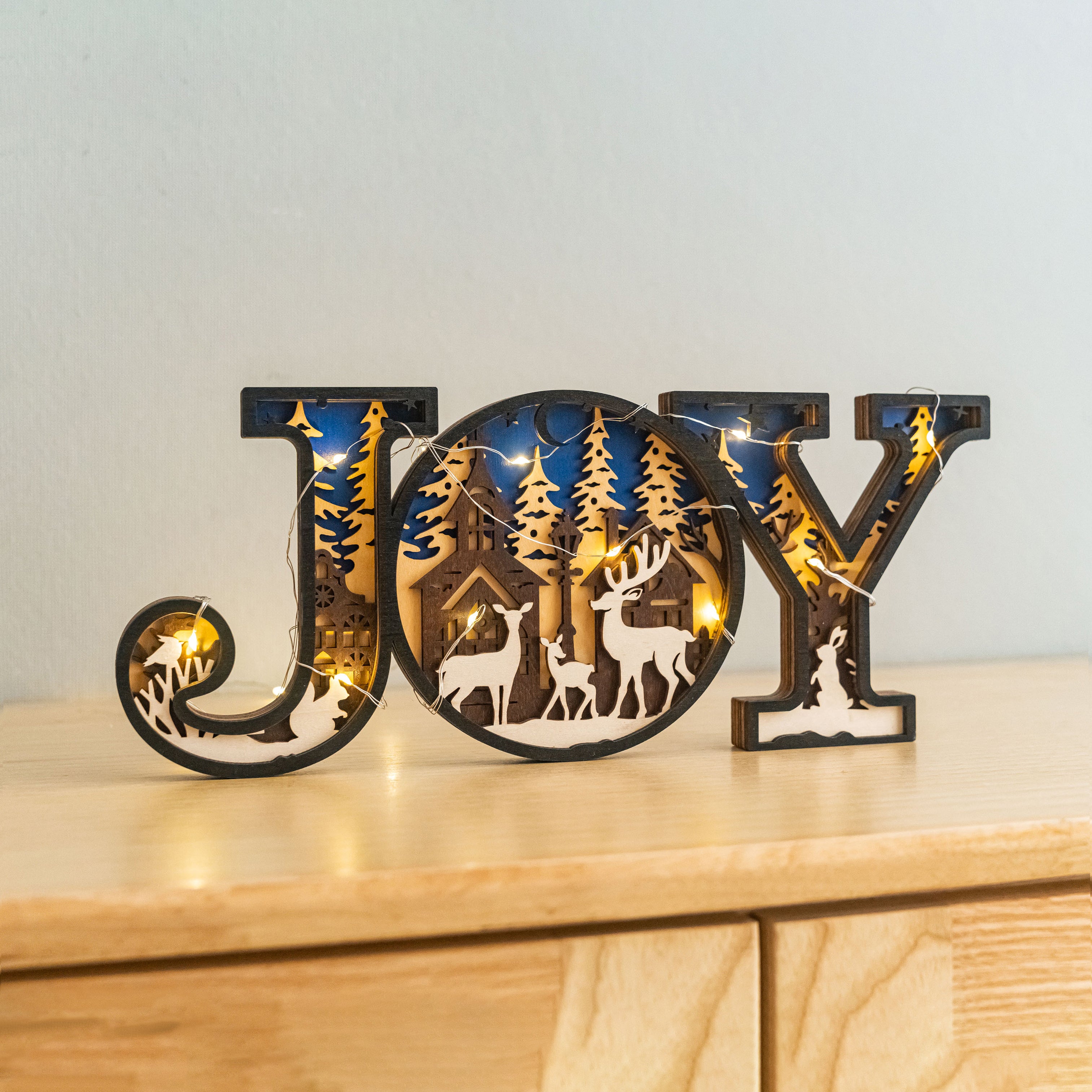 Wooden Joy Christmas Sign Wood for Christmas Mantel Decor and Light Up Christmas Sign D37