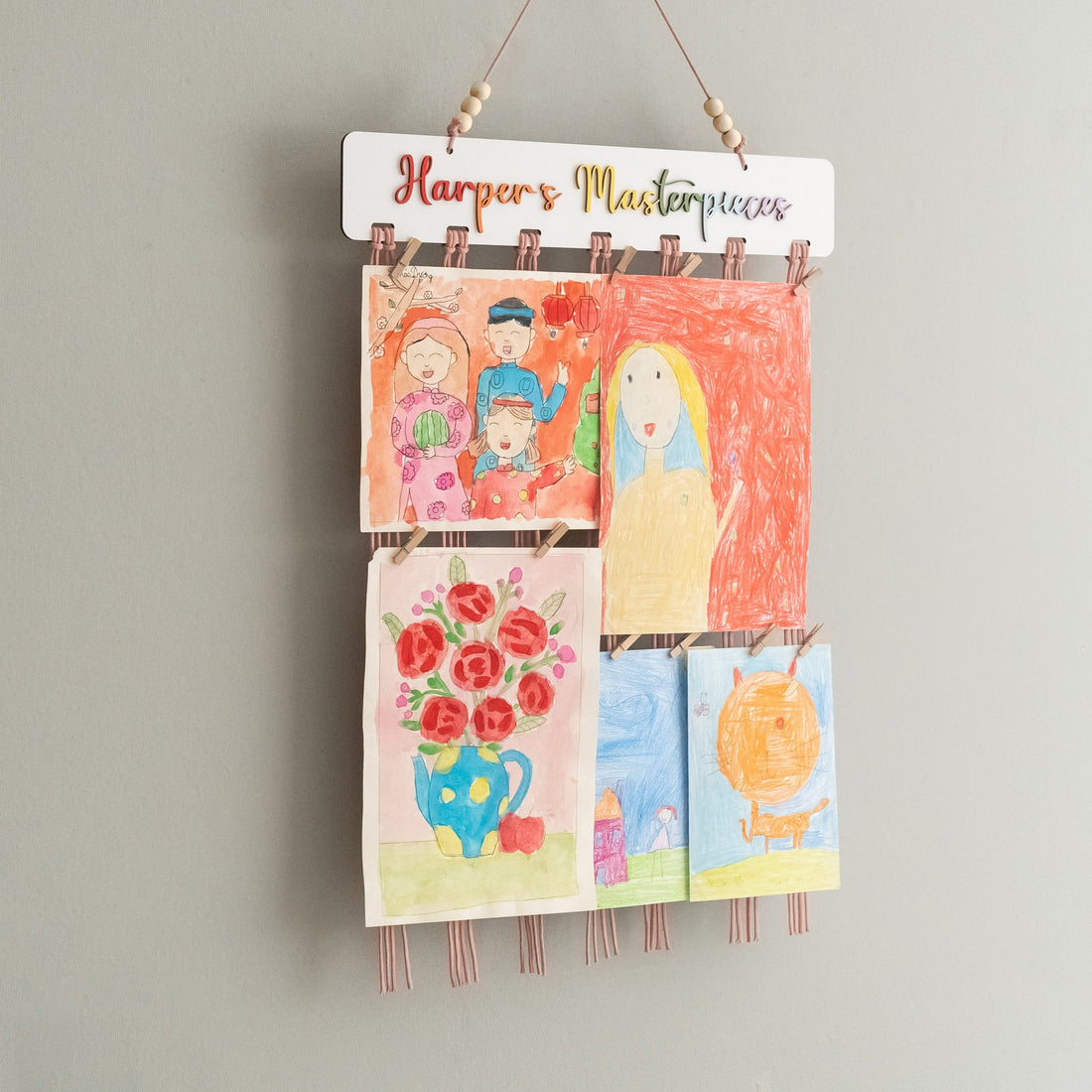 Macrame Kids Art Hanger for Kids Art Display and Wall Decor I28
