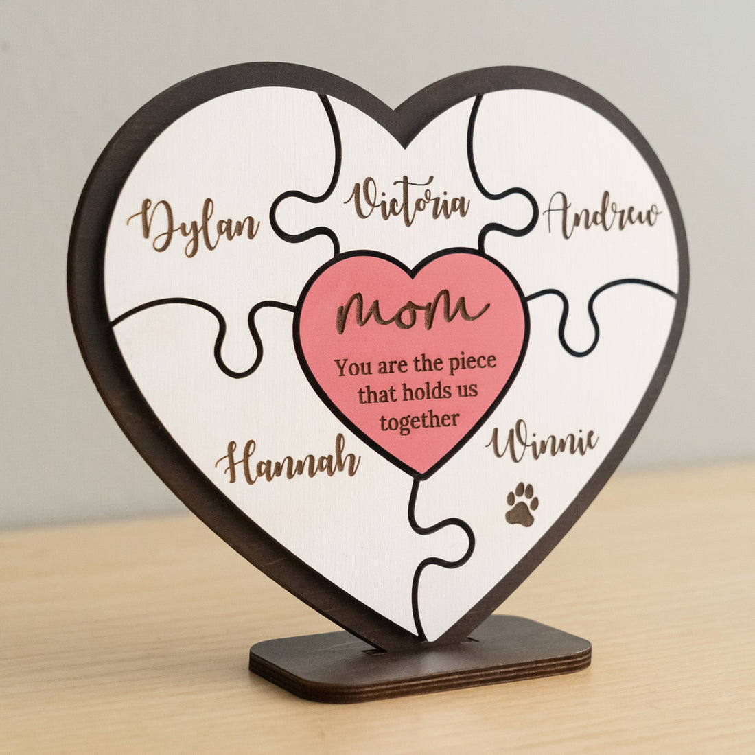 Personalized Wooden Heart Puzzle Frame for Mom Wooden Decor Gift for Mom and Personalized Puzzle Frame Round E95